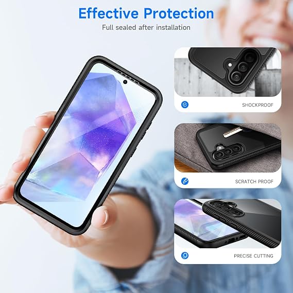 seacosmo for Samsung A56 Case, Galaxy A36 Cover with Screen Protector Black