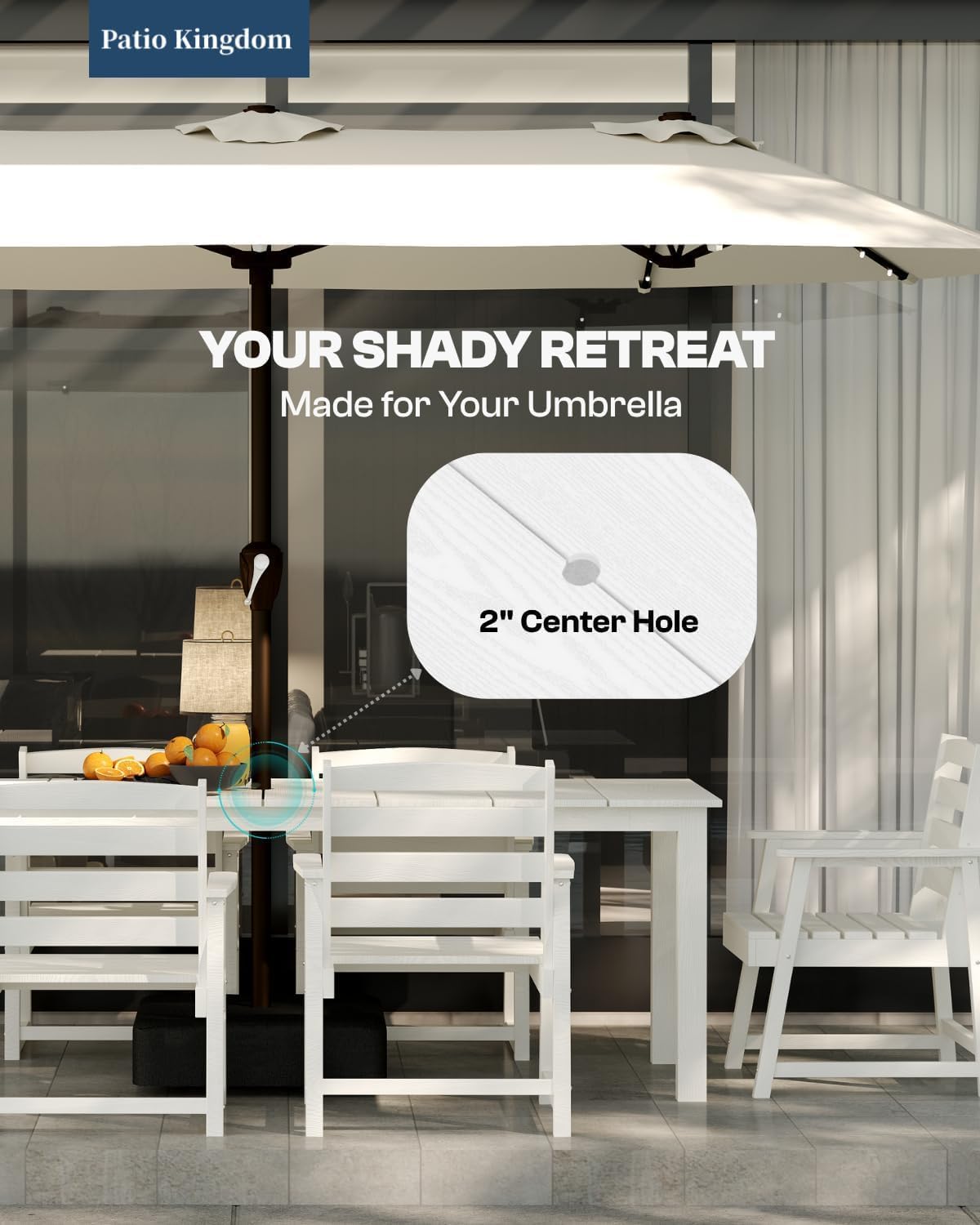 9-Piece Outdoor Dining Set for 8, 75.2" HDPE Table with Umbrella Hole & 8 Chairs, All-Weather Patio Furniture for Lawn, Yard, Deck, or Poolside, Fade & Crack Resistant (White)
