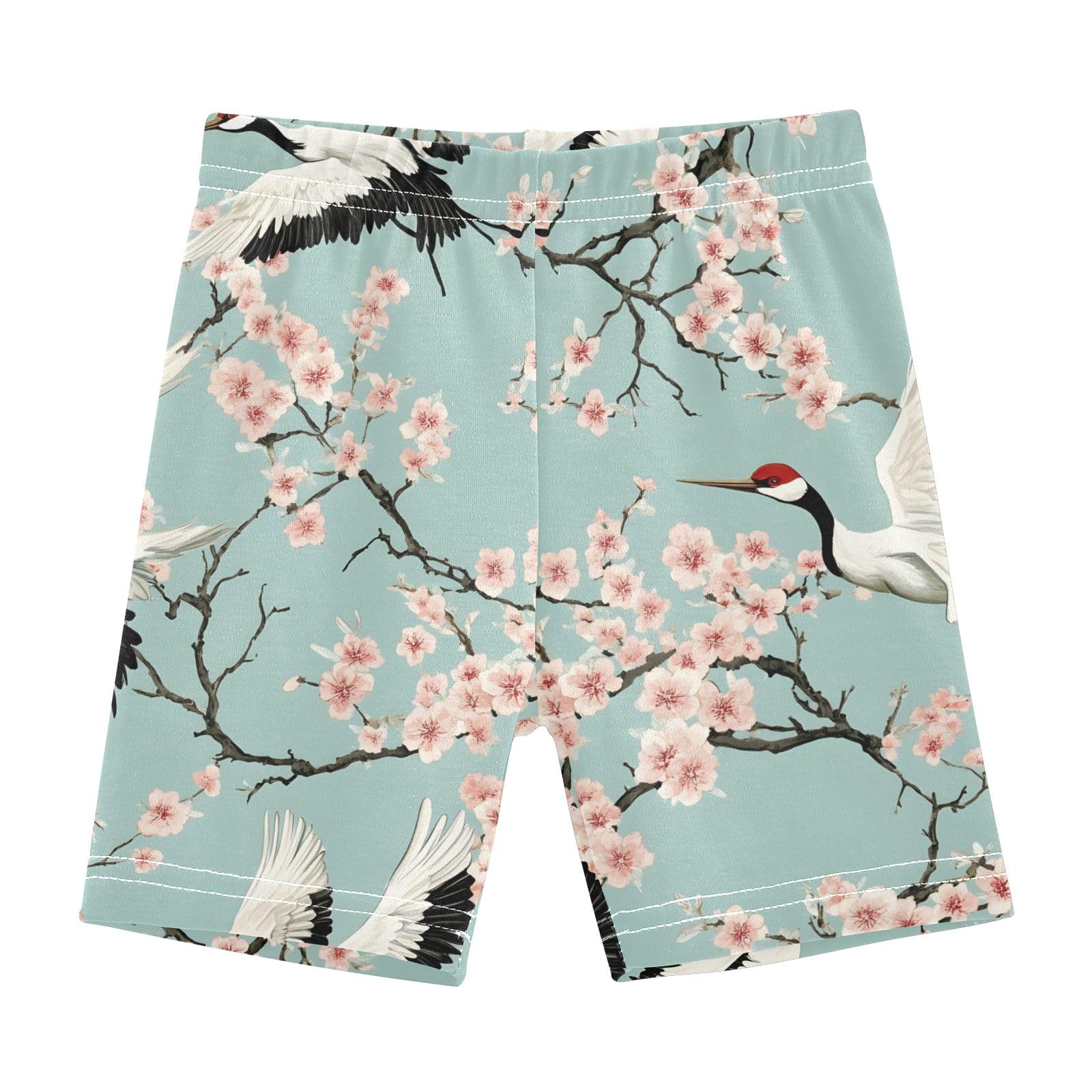 CHIFIGNO Girls Cotton Cartwheel Shorts Kids Bike Shorts Under Dress Dance Short White Cranes Peach Blossoms 4T
