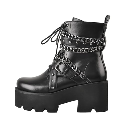 MissHeel Gothic Ankle Boots Goth Stiefeletten Blockasbsatz Chunky Heels - 43 EU Antanina
