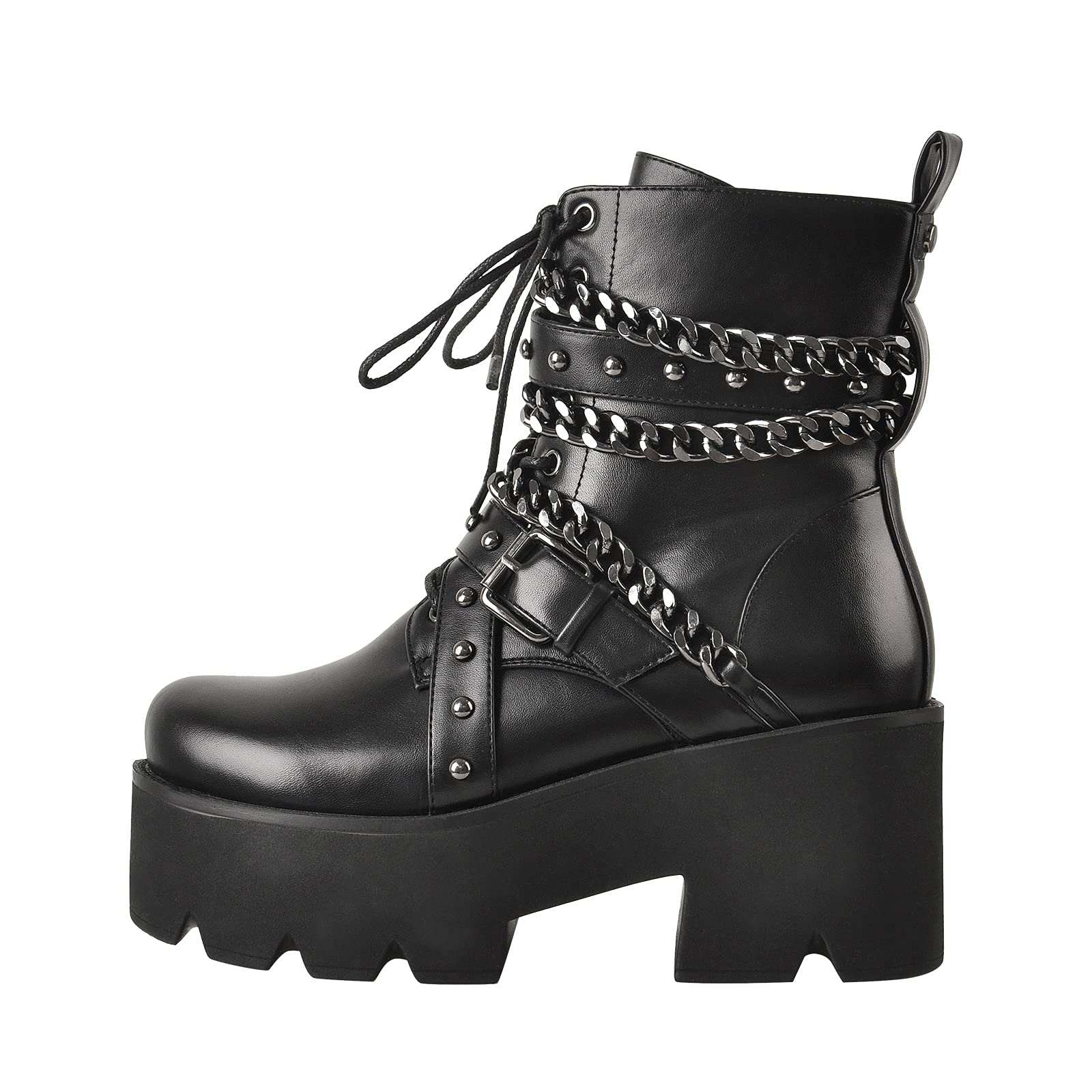 MissHeel Bottines à lacets Plateforme avec chaînes, talon bas