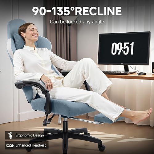 Miniatura 8 de GTPLAYER Silla de oficina, silla de escritorio para computadora de juegos, silla de tela con reposapiés, silla de oficina ergonómica de respaldo