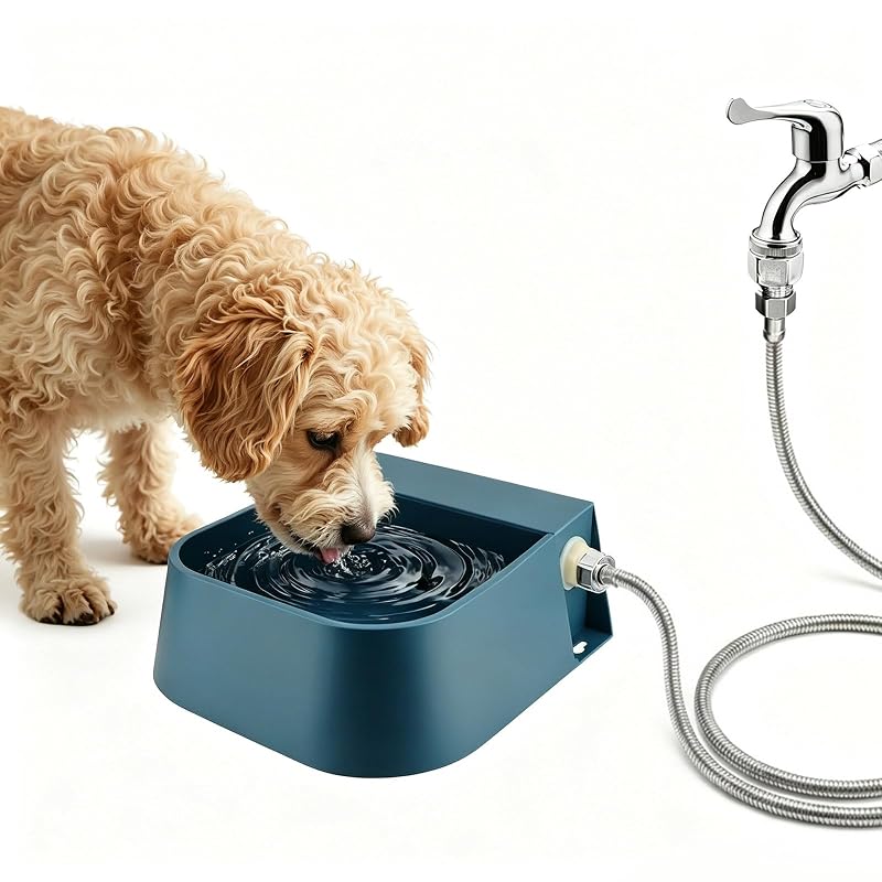 Bebedouro Automático para Cães PETLESO com Boia, Mangueira Metálica e Adaptador, 2 L Azul