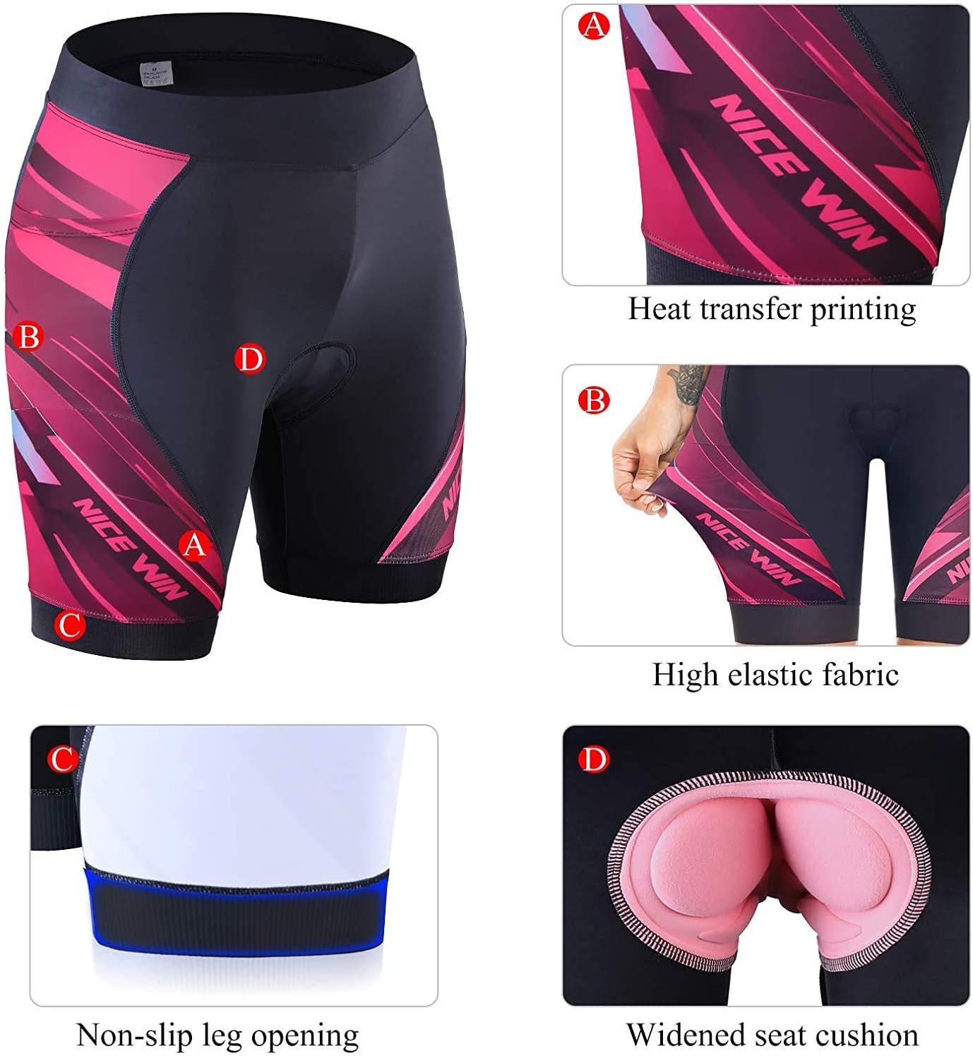 Womens Bike Shorts 4D Gel Pading Cycling Spinning Biker Bicycle Short with Pockets Wide Waistband - Image 2