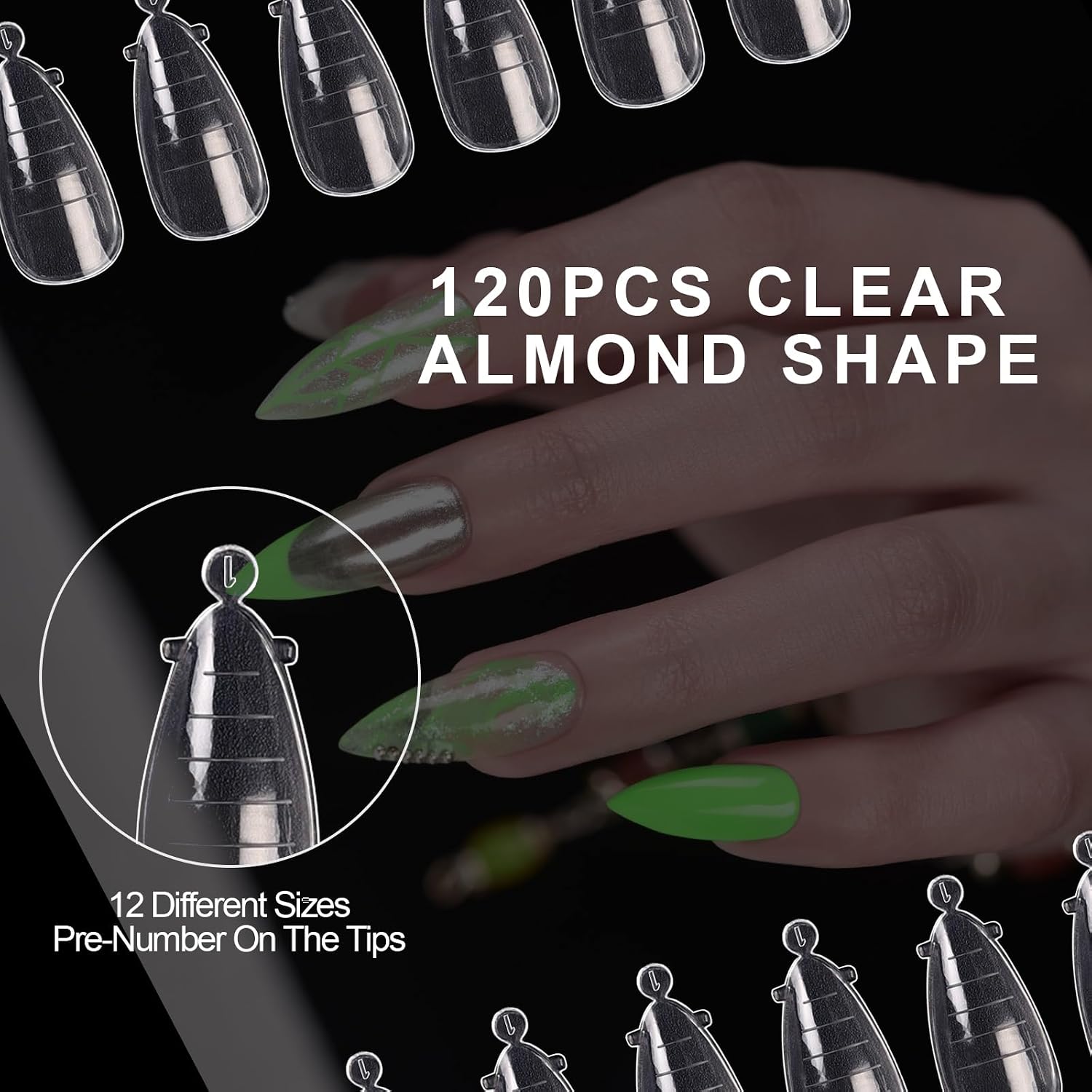 120Pcs Dual Nail Forms Poly Extension Gel Nails Full Cover Nail Tip Builder Molds 12 Sizes Clear Almond for Solid Nail Gel Glue Nail Art Design for Home & Salon