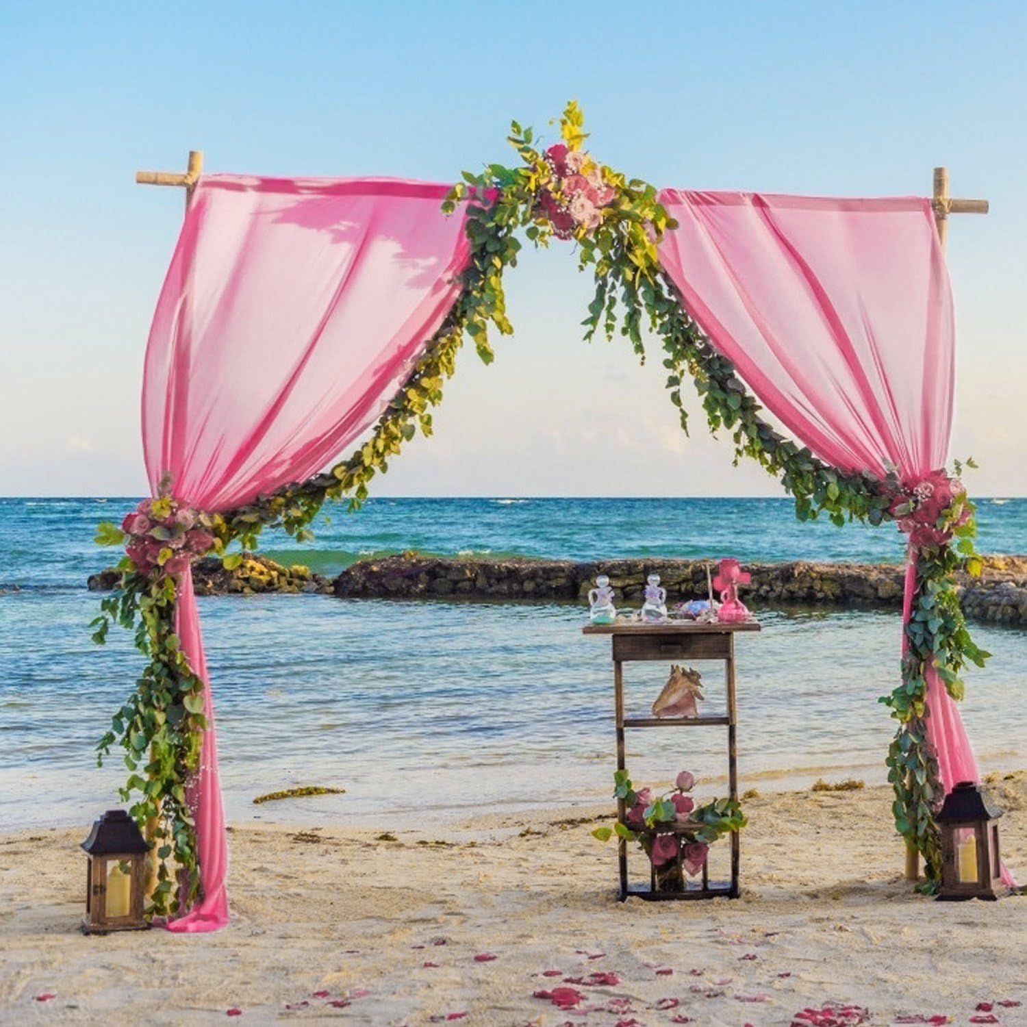 Chiffon-Vorhänge für Hochzeiten, romantische Brautbogen-Vorhänge aus 100D leichtem Stoff, dekorativer Hintergrund für Partydekoration und Hochzeitsort (Hellrosa, 1,5 x 3 m, 2 Stück)