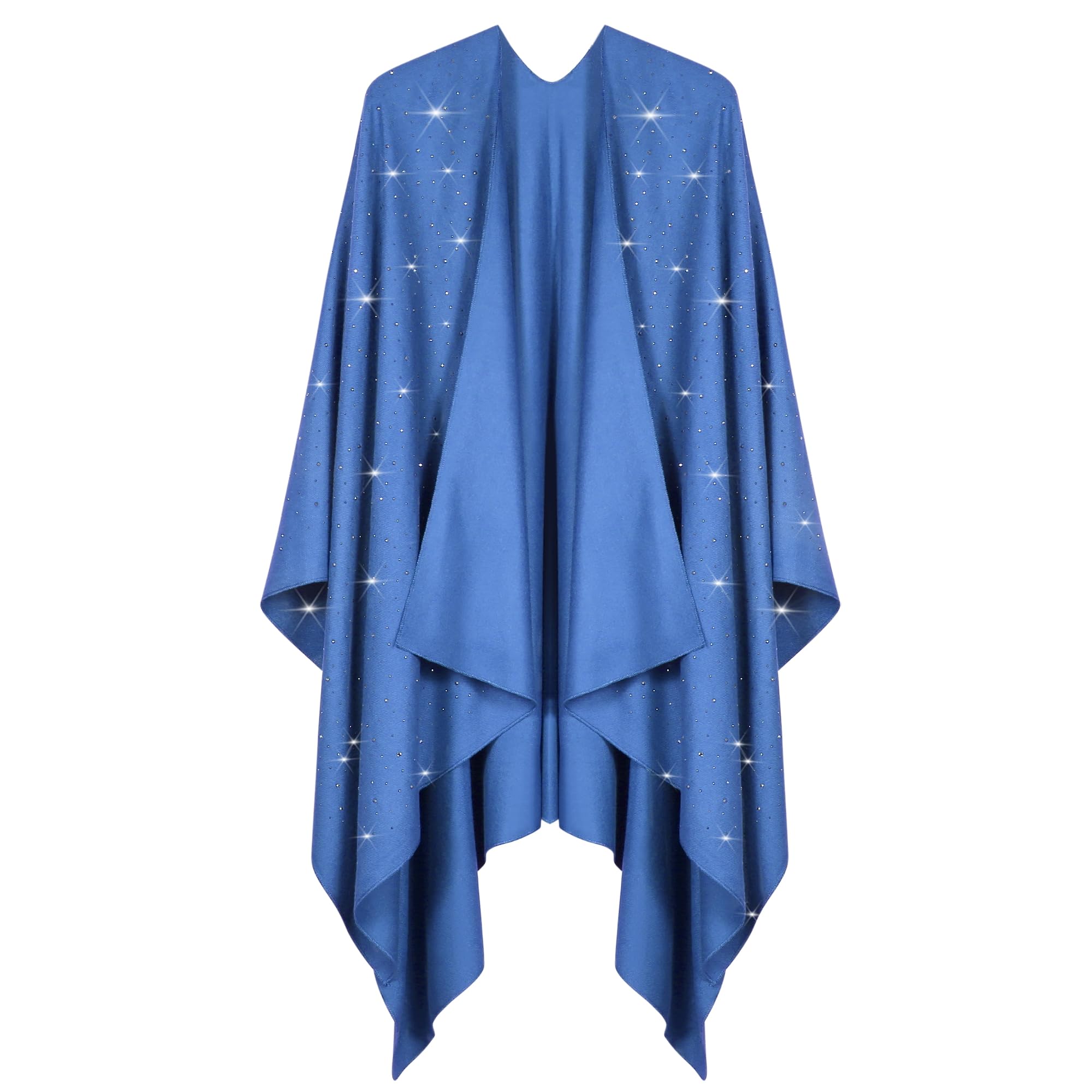 Womens Rhinestones Open Front Poncho Shawl Wrap Cape Ruana Travel Blanket Cardigan