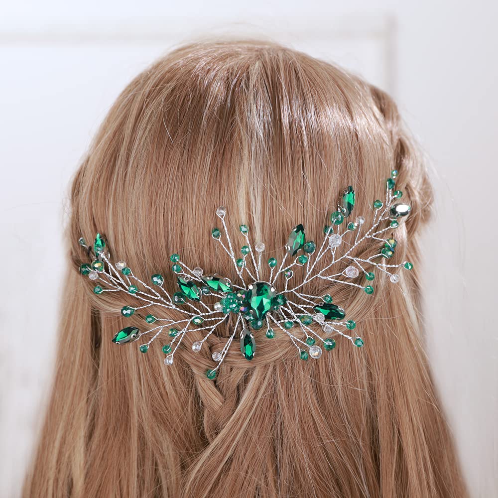 Silver Green Crystal Hair Comb Emerald Rhinestone Headpiece  display picture 1
