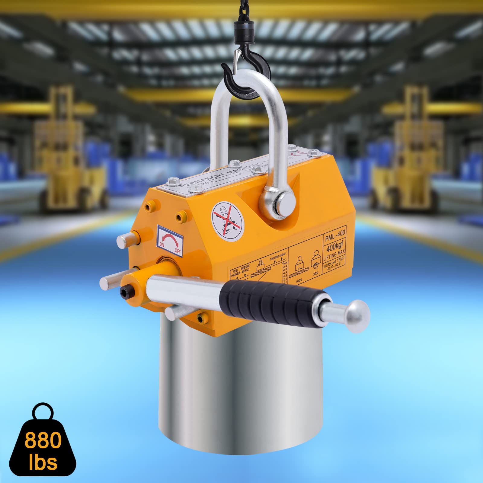 Permanent Magnetic Lifter, U-Slot Lifting Magnet with Handle, Magnetic Lifter for Steel Plate and Board Lifting, 880LBS Lifting Capacity