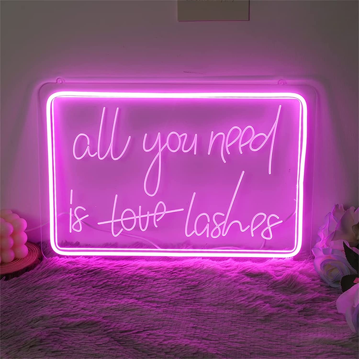 Letrero de neón LED for salón de Belleza, decoración de pestañas Personalizadas, Luces de Noche Rosas, Luces de neón USB, Letrero Luminoso for Colgar en la Pared, 30x20cm (Size : 30x20cm)