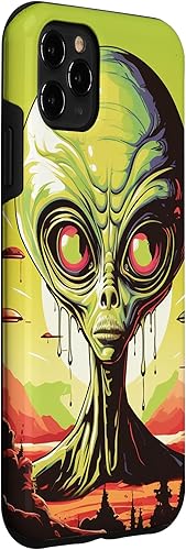Vista 27 de iPhone 14 Pro Cute Green Alien Head UFO Space Face Alien Case