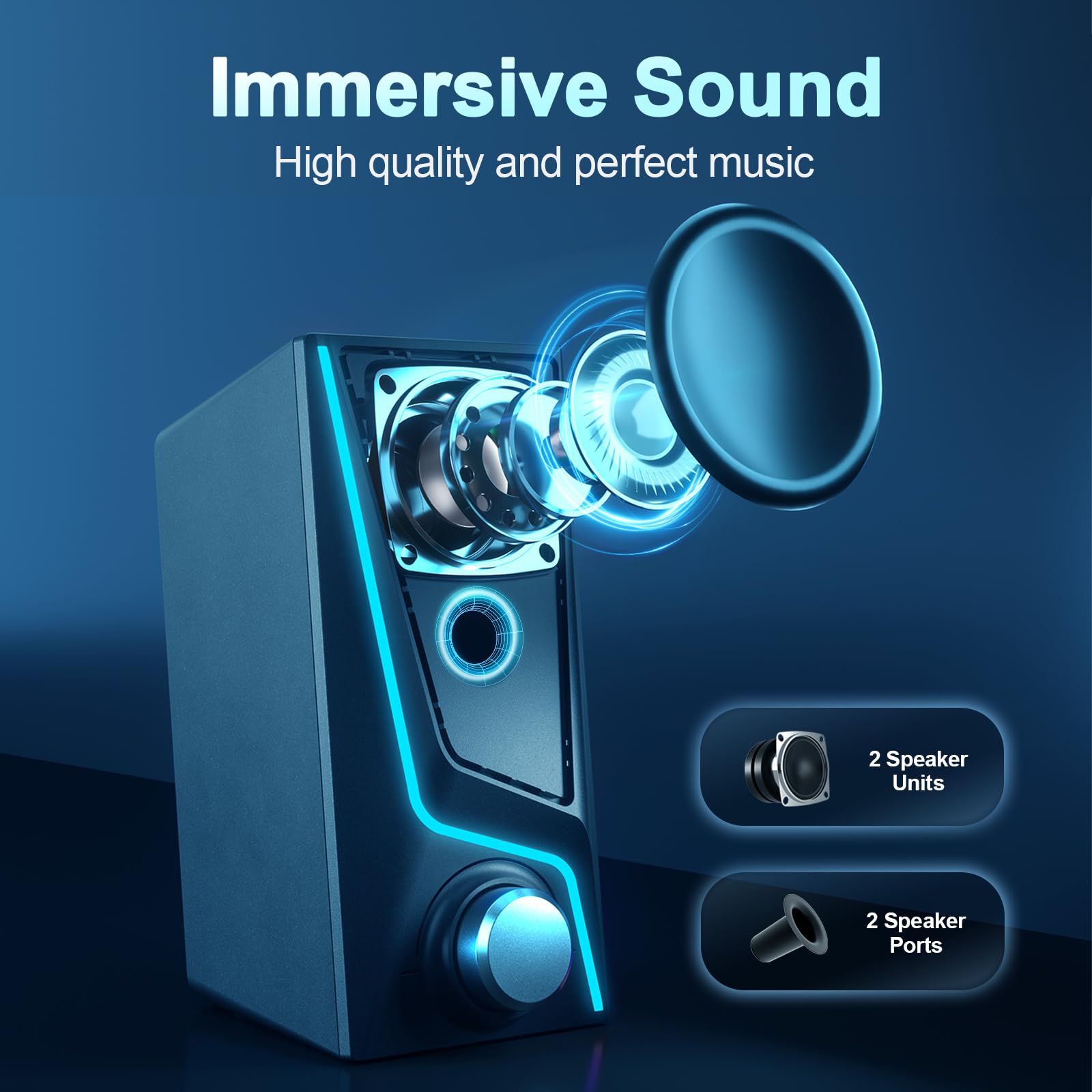 Nylavee Computer Speakers for Desktop, PC Speakers with 9 Lighting Modes — Amazon image 2