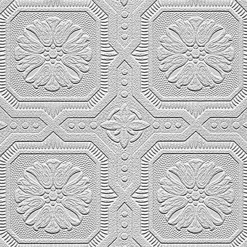 Manhattan Comfort Nathan Series Vinyl Textured Paintable Squares Design Large Wallpaper Roll, 21" W x 33' L, White