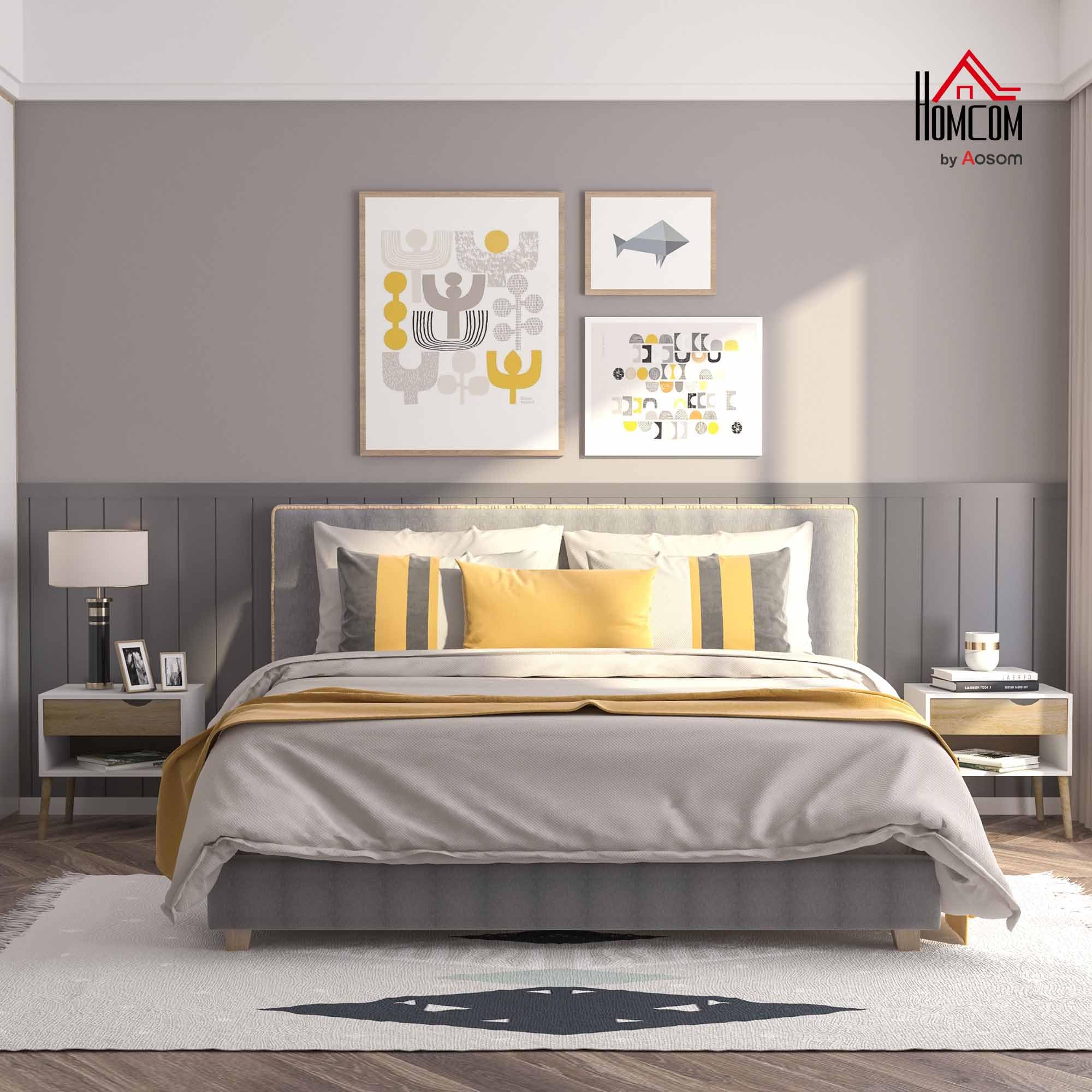 HOMCOM Set de 2 Mesitas de Noche con Cajón 50x39x51 cm Blanco y Roble | Mesa Auxiliar, Mesillas de Noche, Estante de Almacenamiento, Dormitorio Salón Cama Oficina, Estilo Moderno