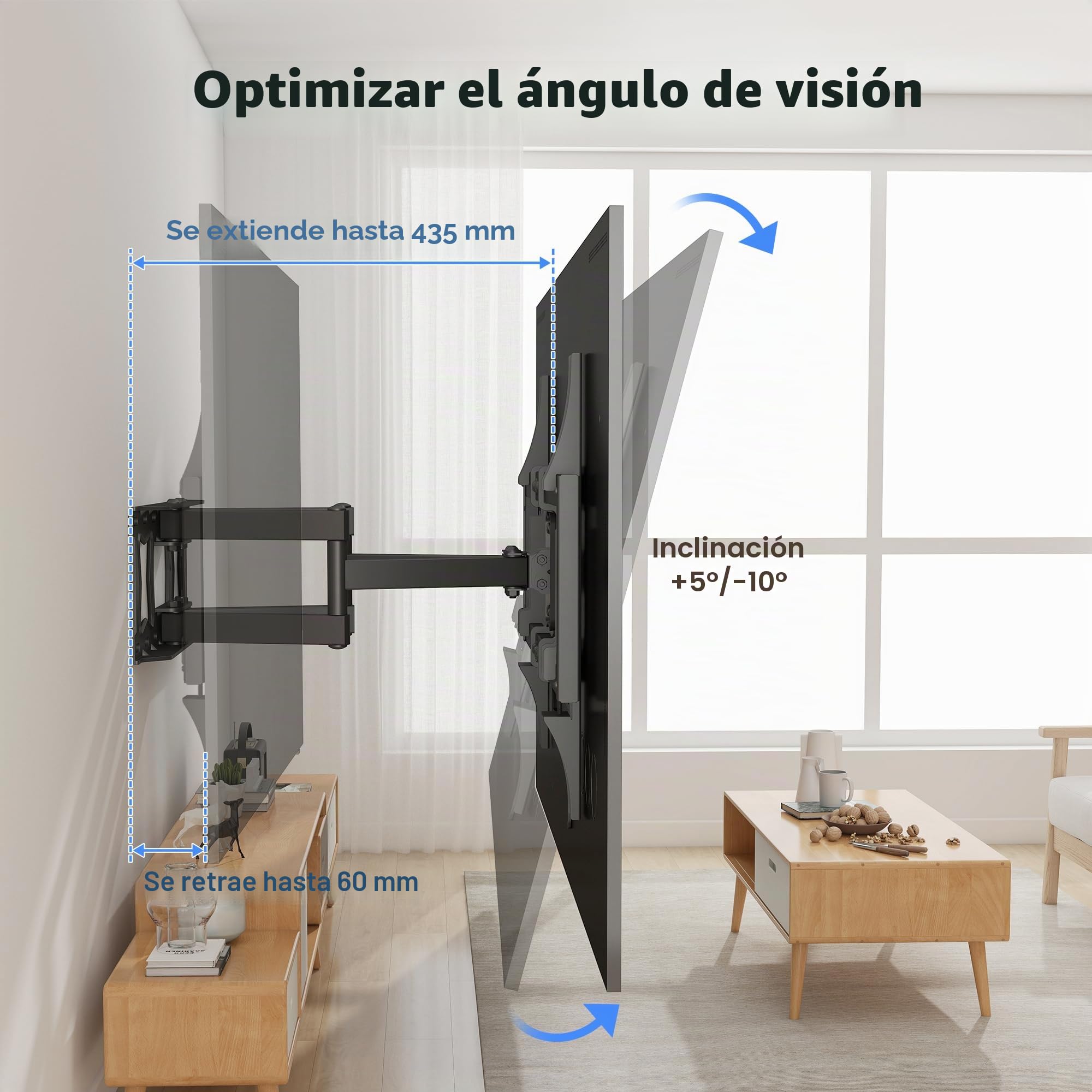 XINLEI Soporte de pared para TV de movimiento completo para la mayoría de televisores planos/curvos de 94 a 218.4 cm de hasta 60 kg, soporte de inclinación giratorio con 6 brazos articulados, VESA