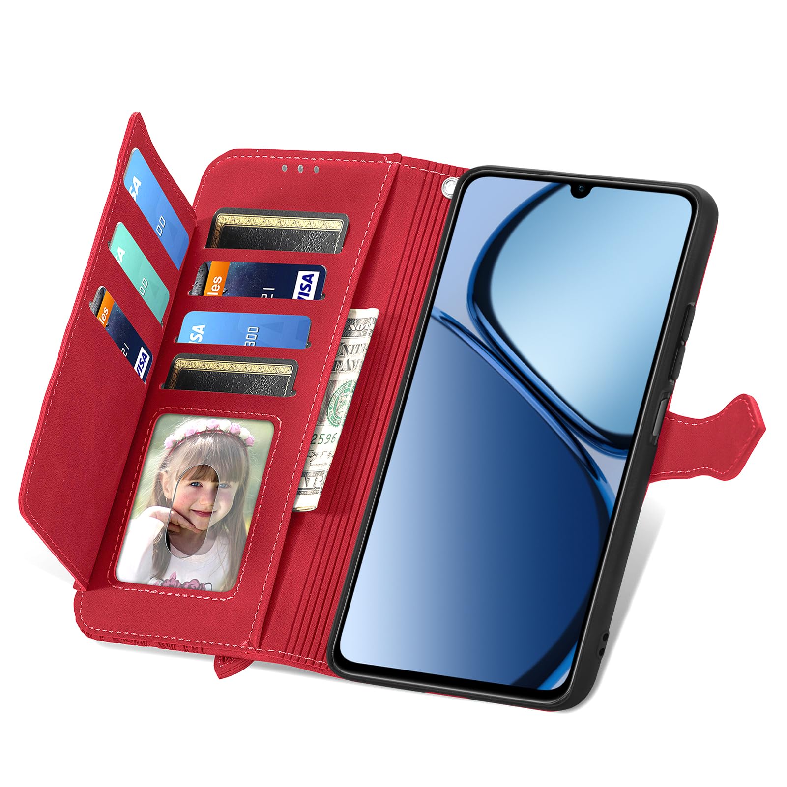 ILING Cover per Realme C63/Realme C61/Realme Note 60/Realme Note 60X, Custodia a Premium Pelle PU Portafoglio Caso, Ultra Sottile Antiurto Flip Cover con Slot per Scheda/Supporto/RFID Blocking (Rosa
