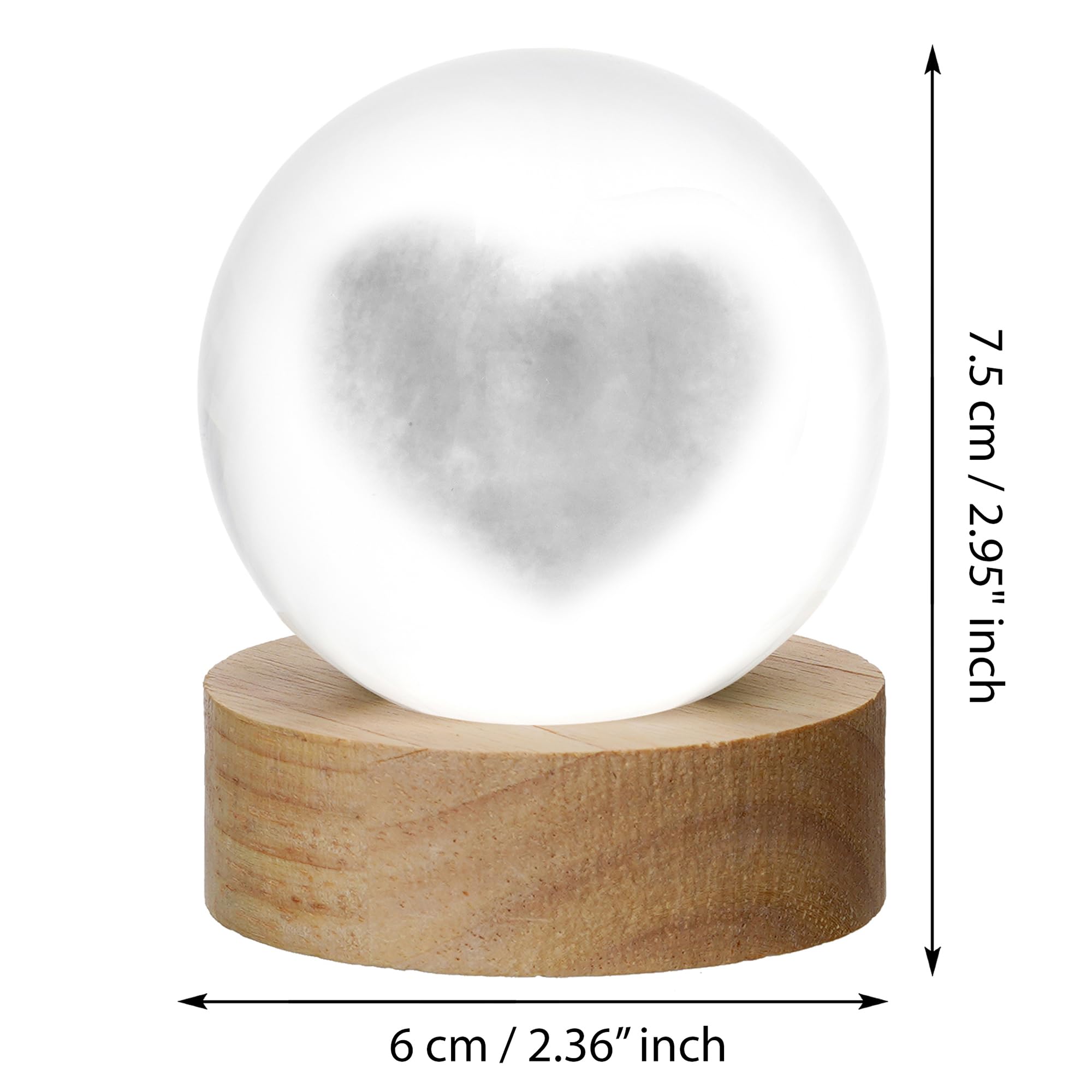 eCraftIndia 3D Love Heart Transparent Crystal Ball Night Lamp with Wooden Base Showpiece | Table Lamp for Home Decor Bedroom Hotel Living Room Romantic Gift for Valentine Day Birthday Anniversary 2
