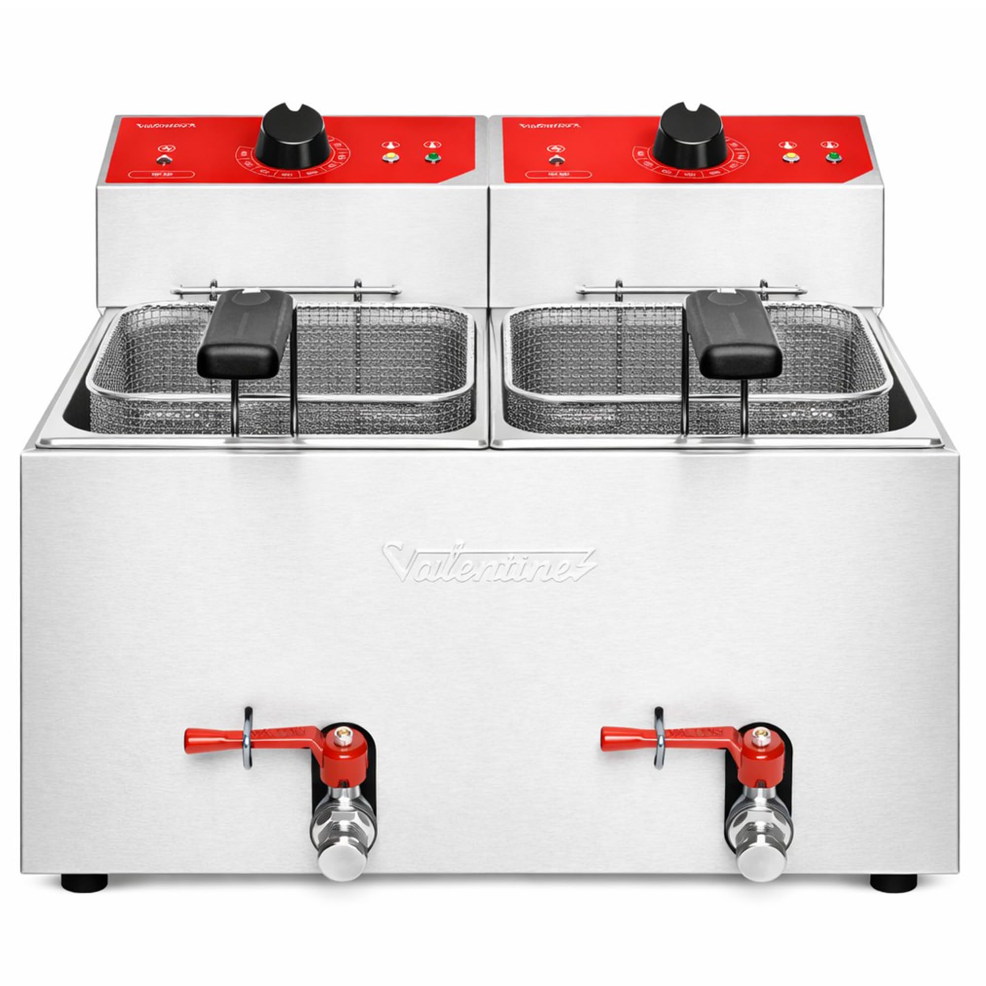 MBH - Freidora Eléctrica Industrial Valentine Trifásica de 7 + 7 Litros con 2 Cestas para Hostelería. Freidora Profesional de Acero Inoxidable para Bar, Restaurante y Cocina Industrial