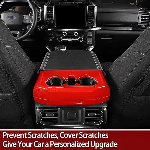 Miniatura 5 de GZXinWei Caja roja para reposabrazos de consola central, portavasos, marco de panel, decoración interior, accesorios para F150 y Raptor 2021 2022