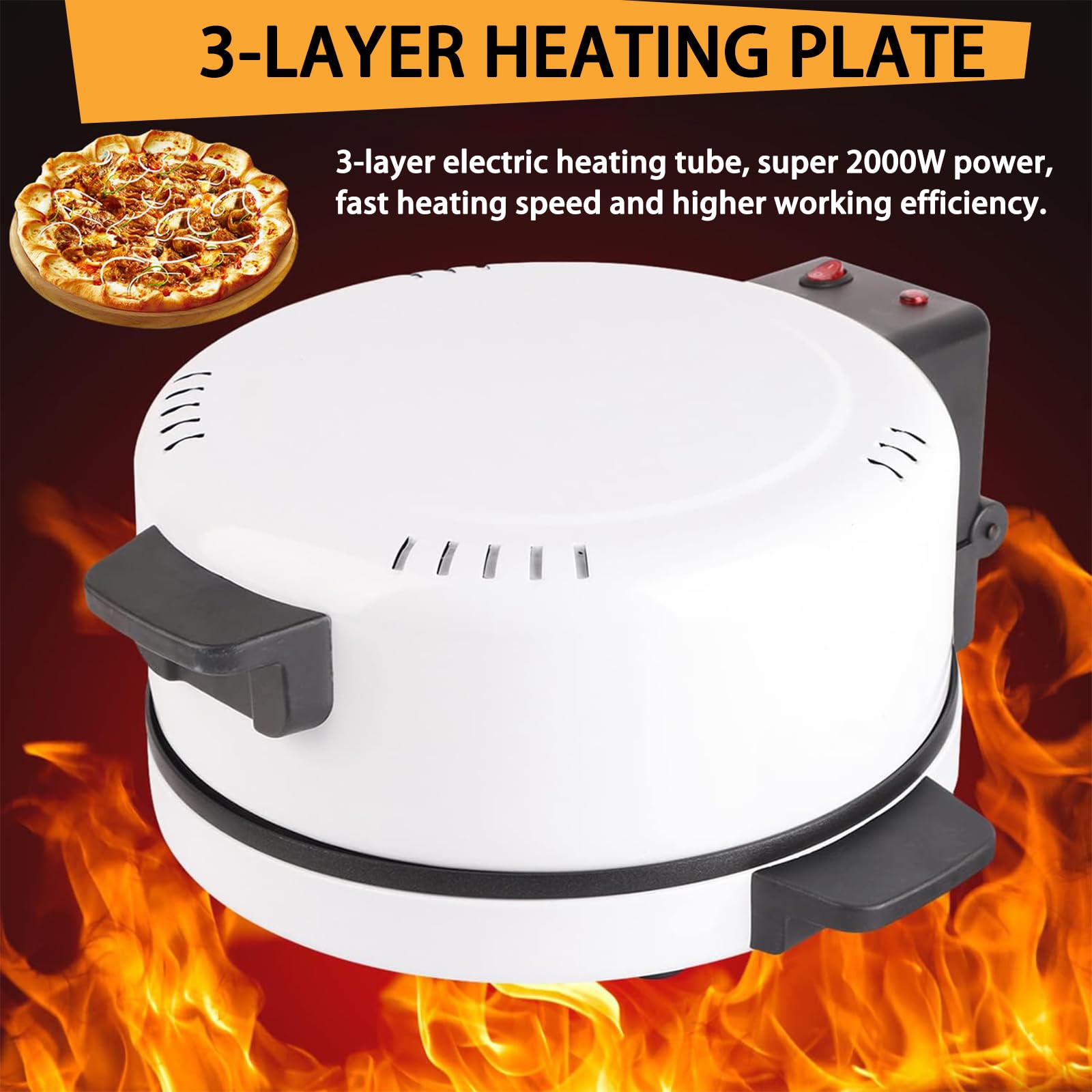 Elektrischer Pizzamaker mit großem Backgeschirr und mehrschichtiger Heizung für hausgemachte Pizza und mehr