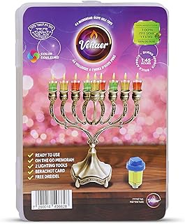 Vehaer 44 Prefilled Color Cups, 1.45 Burn Time, Hanukkah, Chanukah Oil, Ready to Use, Fits Most Menorah, Fits Candle Menorahs (Color Liquid Oil Small)