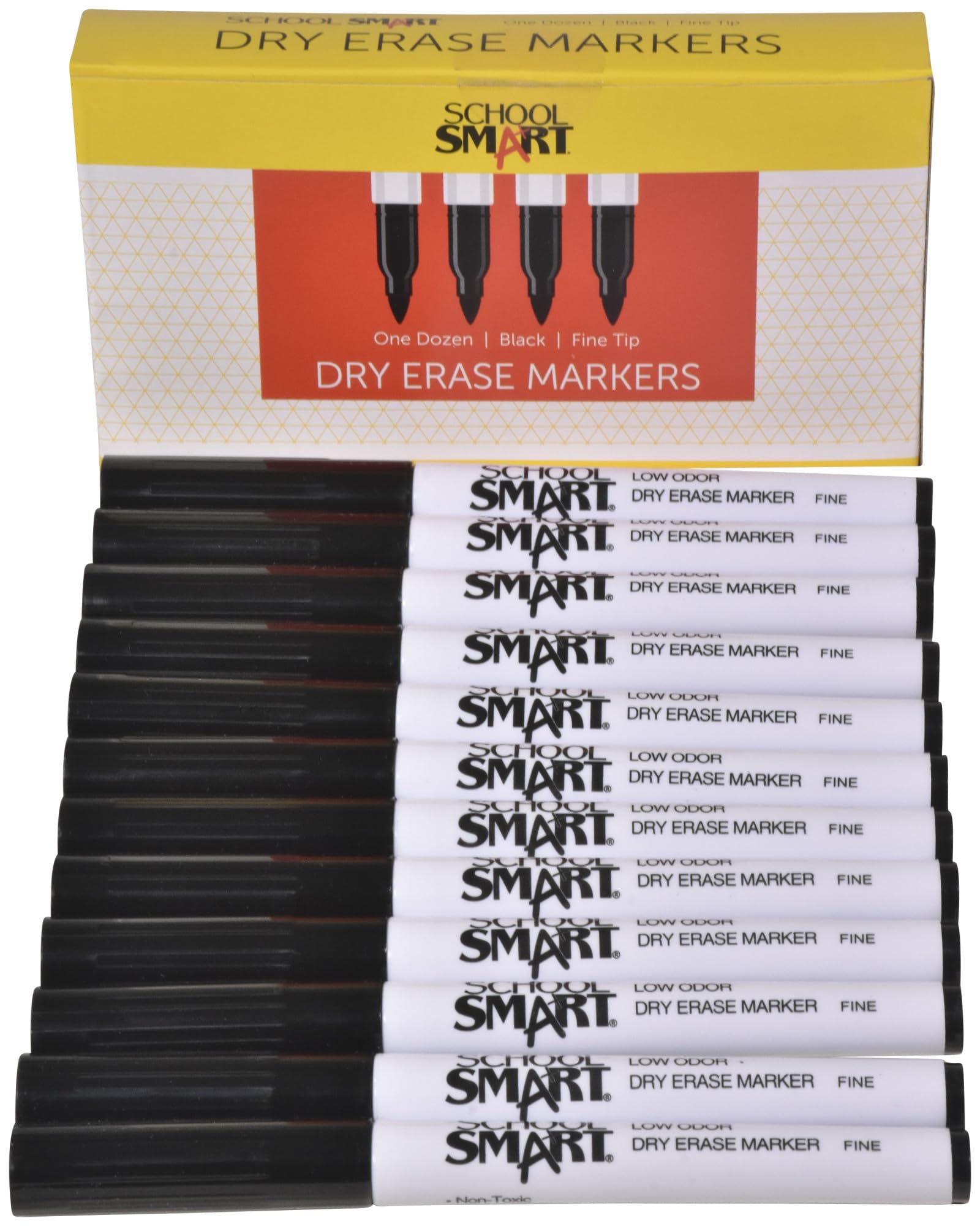 School Smart Dry Erase Pen Style Marker Fine Tip Black Pack of 12 - BY1076-12BLACK — view 2