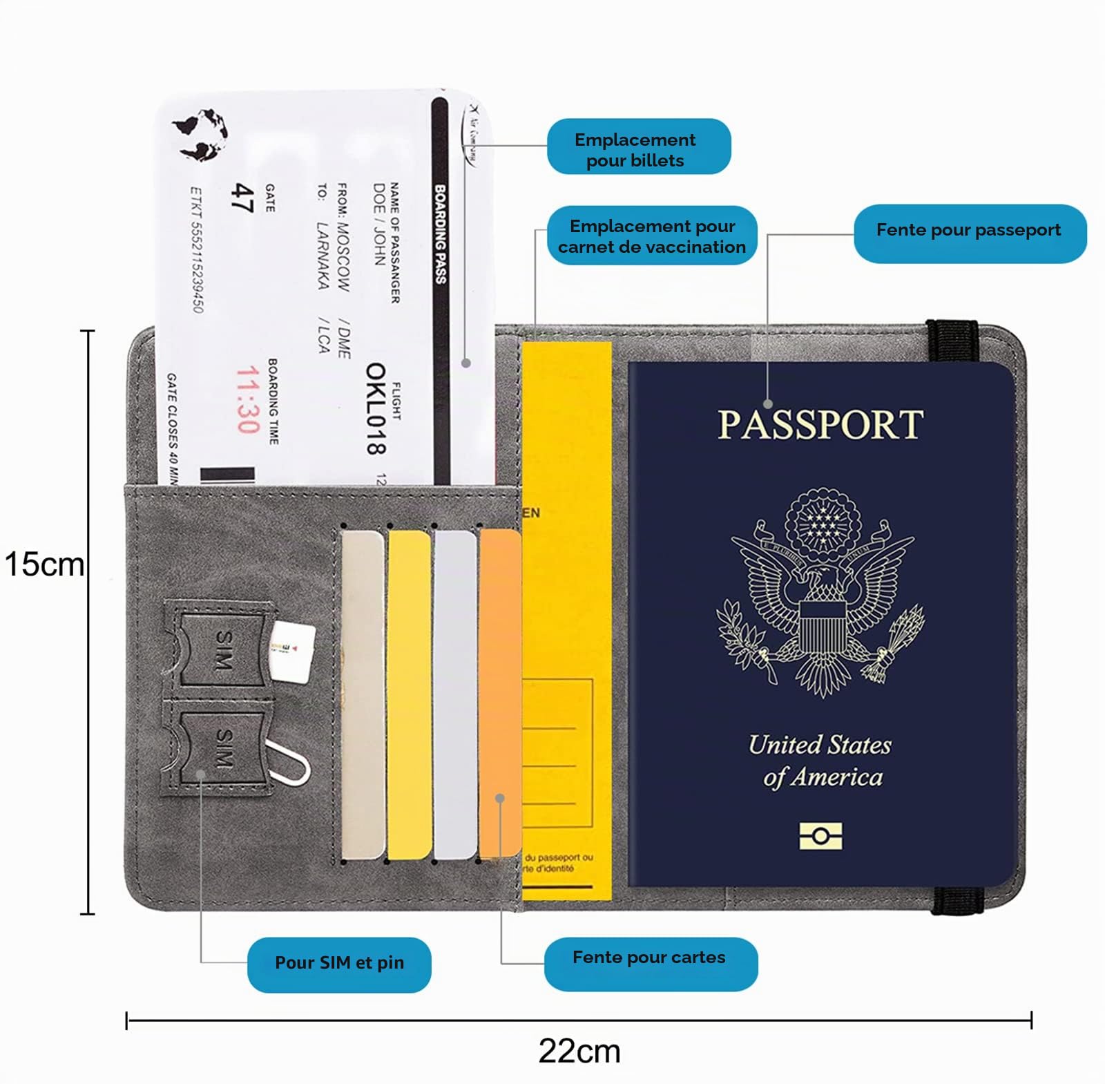 Toctax Protege Passeport Francais, Protege Passeport mit RFID-Blocker, Pochette Passeport Cuir Artificiel,Voyage Accessoires Passeport éTui,Carte de CréDit, Carte Bancaire, Argent, Passport Cover