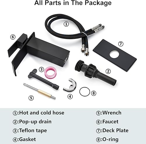 Miniatura 9 de Midanya Grifos de baño en cascada, grifo de lavabo de baño de una sola manija de 1 agujero, moderno grifo de lavabo de tocador de RV con drenaje
