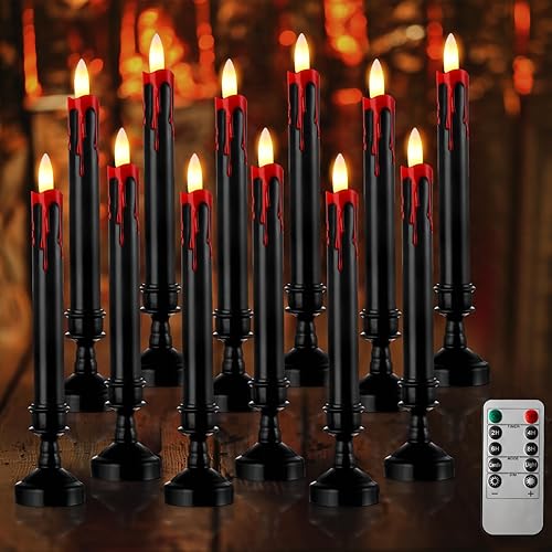 Sratte 12 juegos de velas LED sin llama con control remoto y portavelas, funciona con pilas, velas de lágrimas de vampiro, decoración espeluznante y disponible en Yaxa Peru