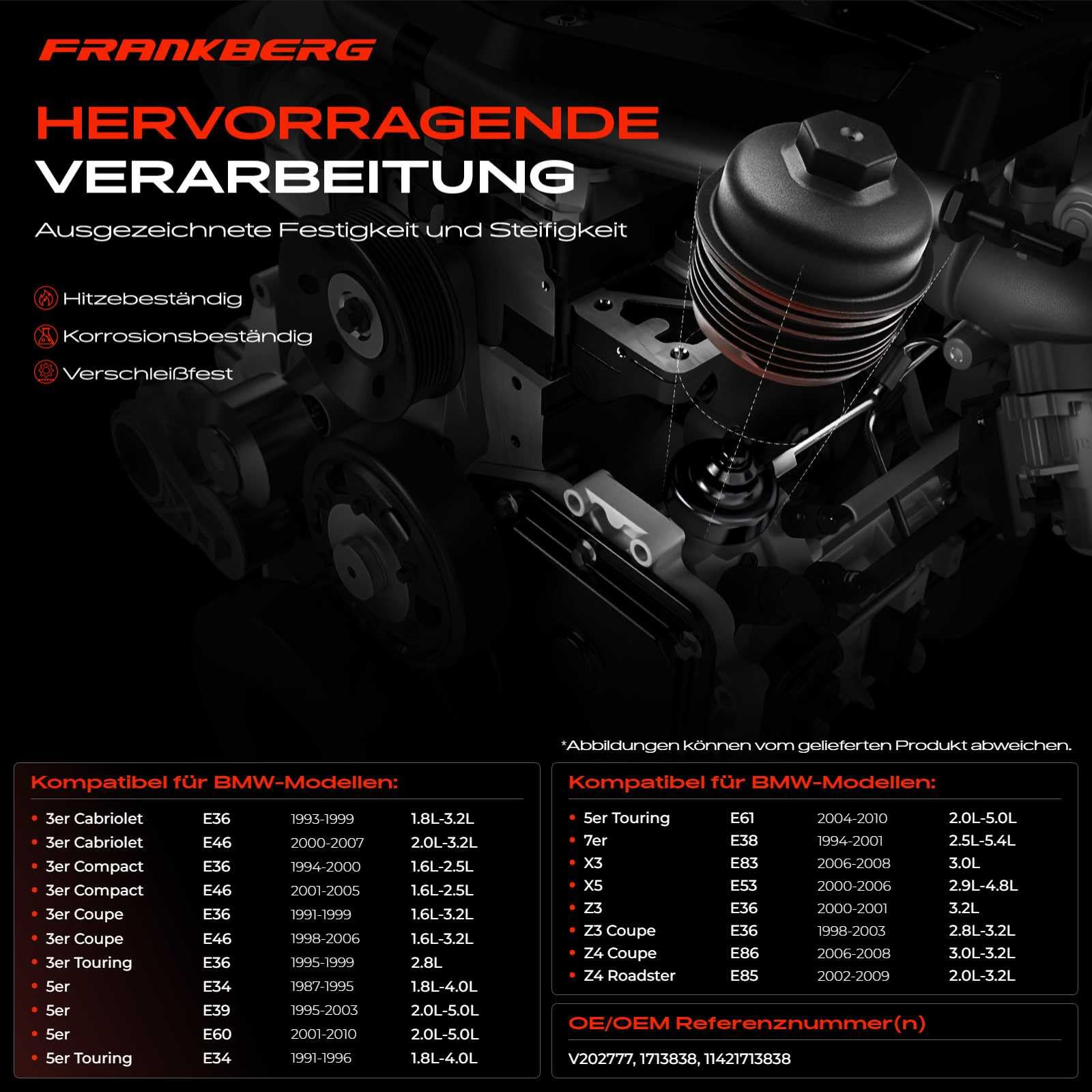 Frankberg Gehäuse Ölfilter 11421713838 | Kompatibel mit Z3 E36, 3er Cabriolet E46, 3er Coupe E46, 3er Touring E36, 5er Touring E61, 7er E38, Z4 Coupe E86