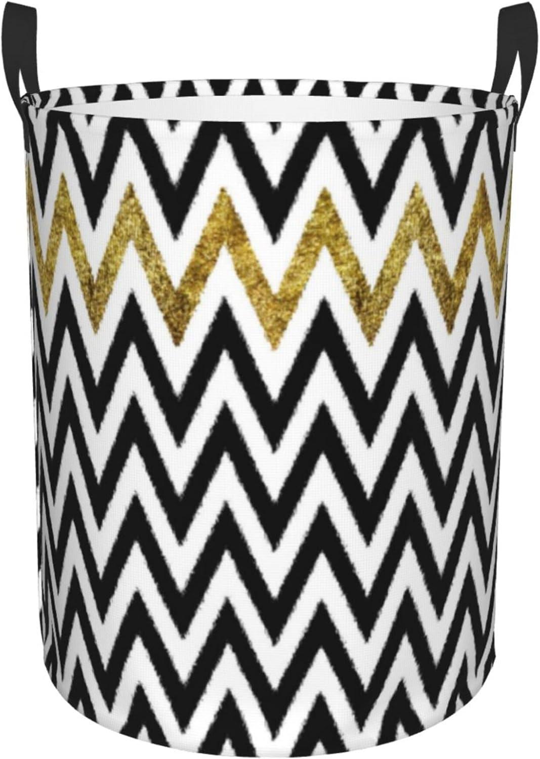 Large Laundry Basket, Black and Gold Stripes Chevron Laundry Hamper Bag Collapsible Washing Bin With Handles for College Dorm, Family Essentials Storage
