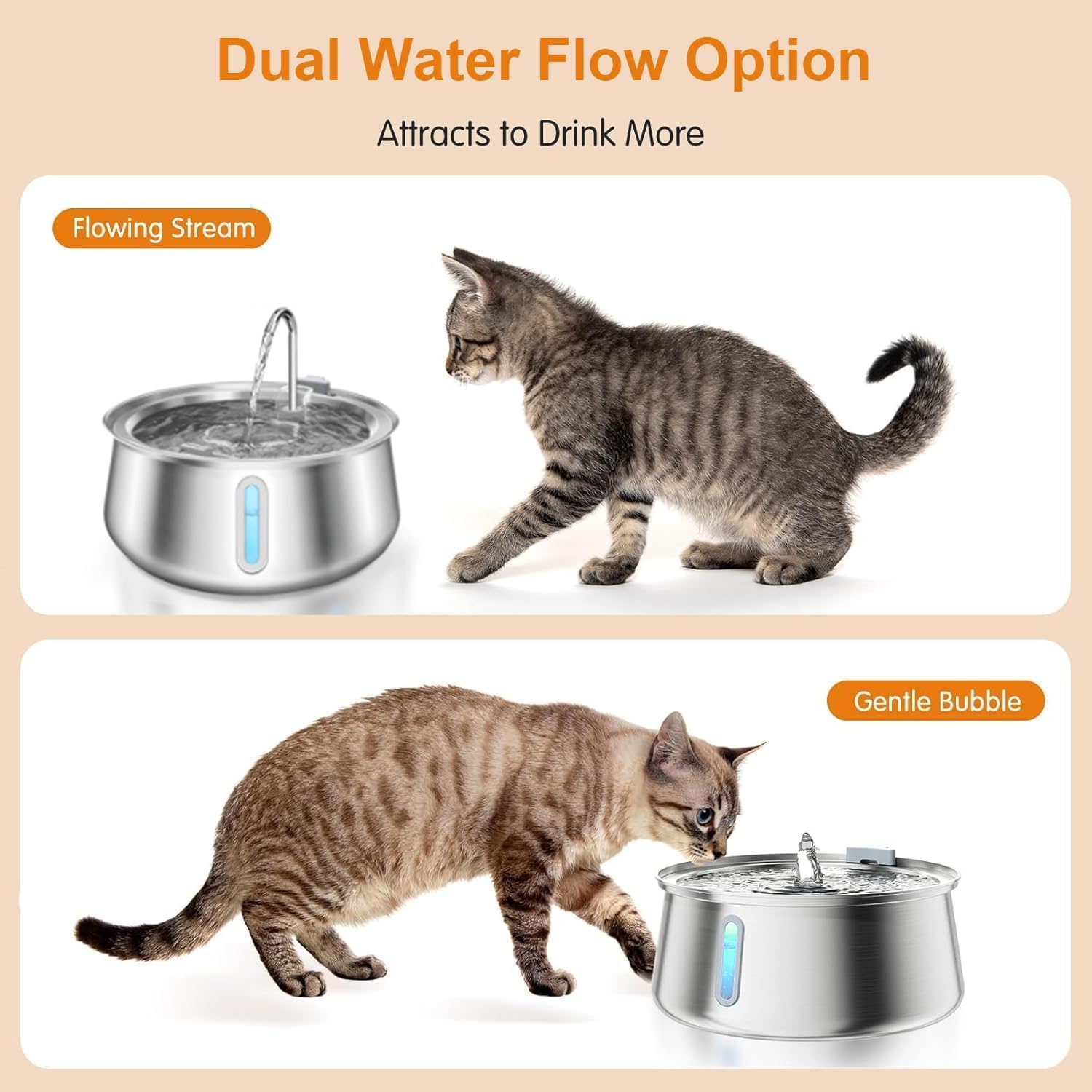 Cat Water Fountain, 4L/134Oz Automatic Stainless Steel Pet Fountain, Dog Water Dispenser with LED Light,Ultra-Quiet Pet Waterers for Drinking