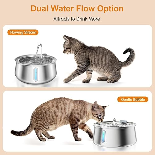 Miniatura 3 de Fuente de agua para gatos, fuente automática de acero inoxidable para mascotas de 4 litros con ventana de nivel de agua de luz LED, dispensador de