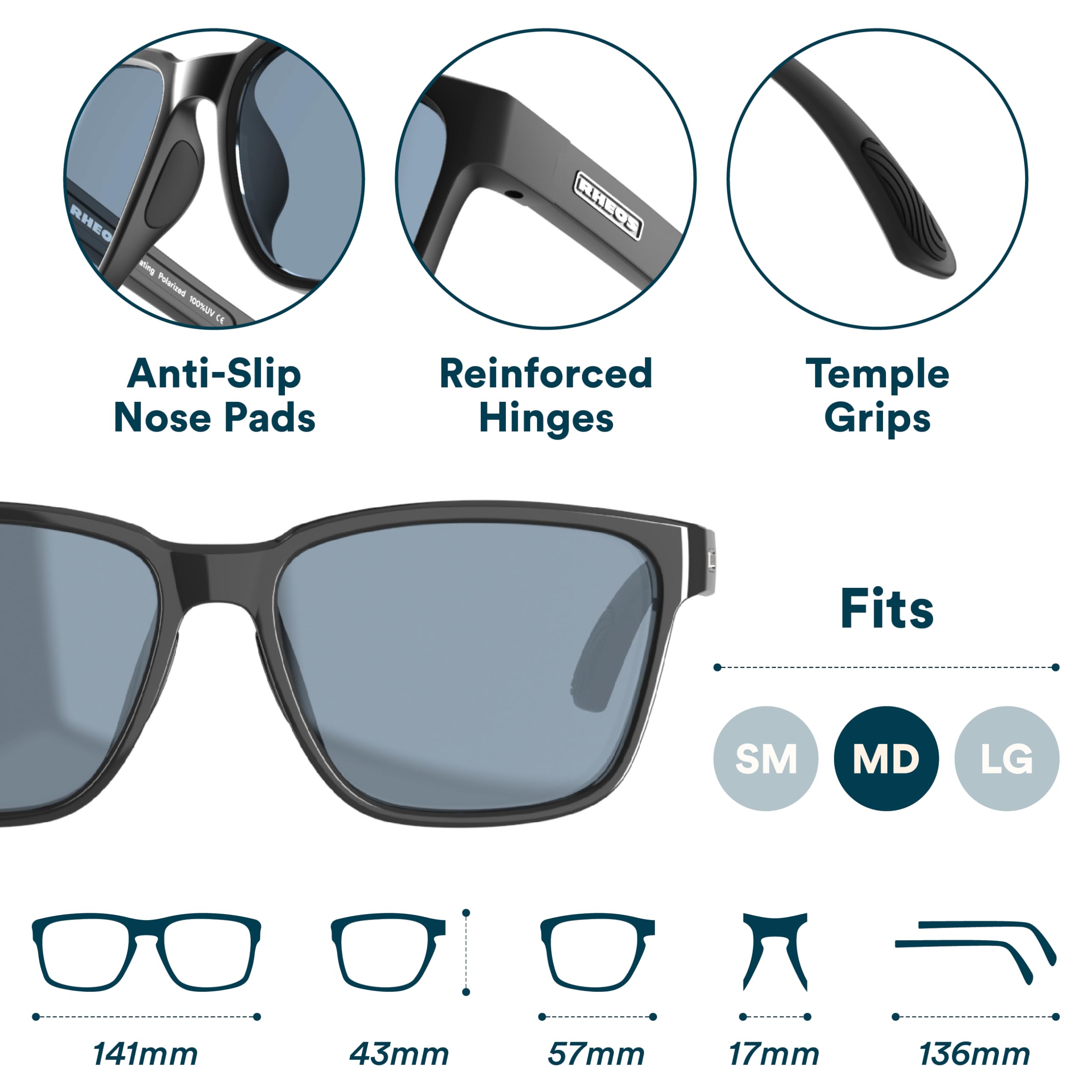 Rheos Mutiny - Gafas de sol polarizadas flotantes, 100 % protección UV, para navegar y pescar, para deportes acuáticos, antirreflejos, para hombre y mujer, Gunmetal | Caddie Slate, Talla única