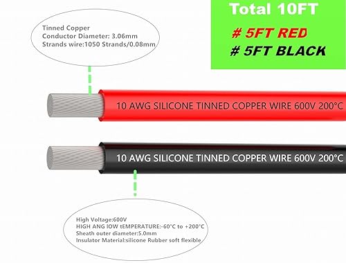 Vista 25 de Alambre de silicona 10 AWG 2 conductores línea de cable paralelo de 20 pies [10 pies negro y 10 pies rojo] alambre trenzado calibre 10 - Alambre