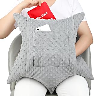 Star Shape Hysterectomy Pillow for Abdominal Surgery with 2 Pockets, Hysterectomy Pillows Must Have Recovery Gift Post Surgical Stomach Tummy Tuck Belly Cushion, Minky Dot Light Gray