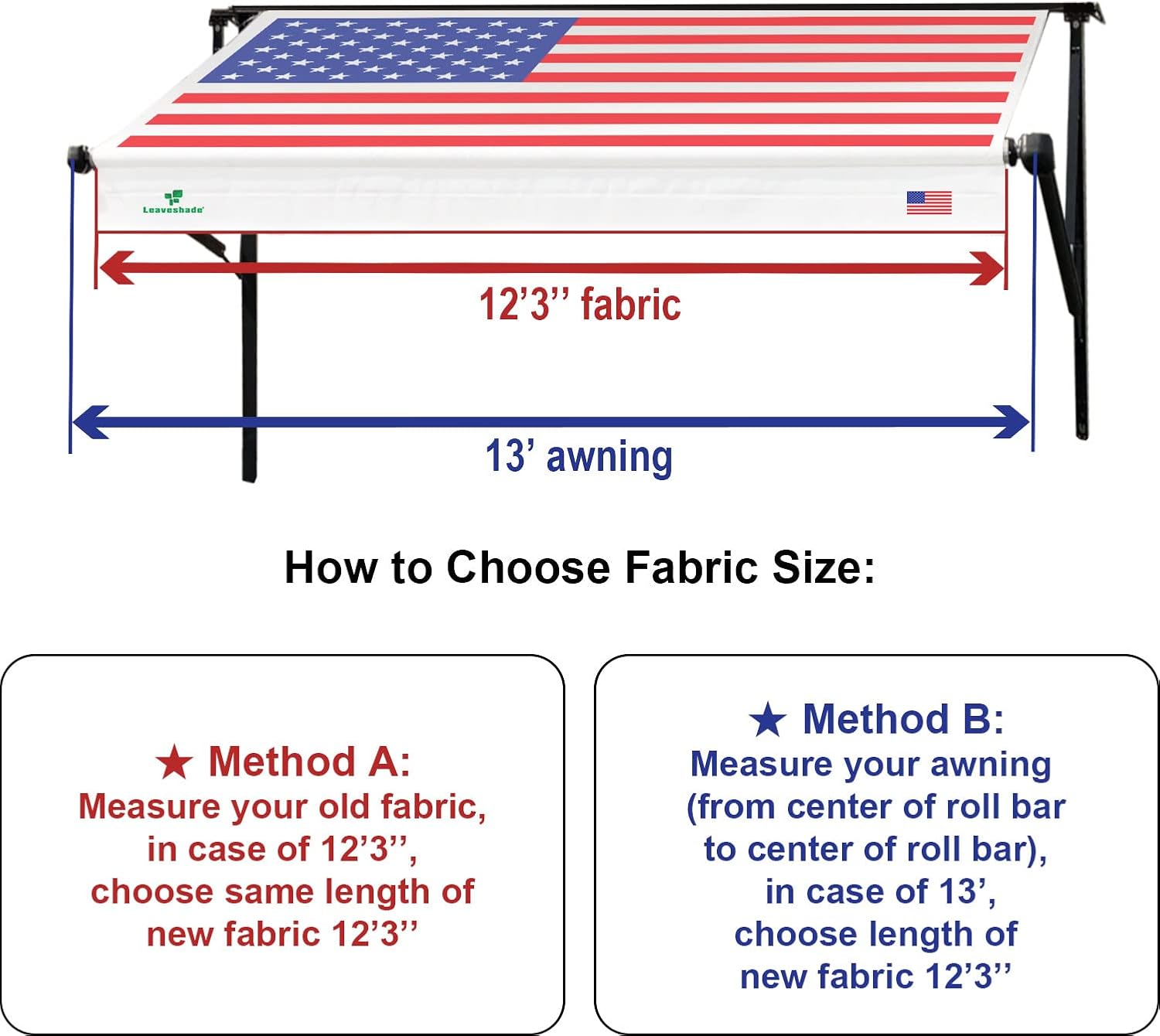 Tentproinc RV Awning Fabric Replacement 12'3''(Fit for 13' Awning) Camper Trailer Awning Fabric Super Heavy Vinyl Coated Polyester -USA Flag (Custom Look) Innovated 5 Year Weathering