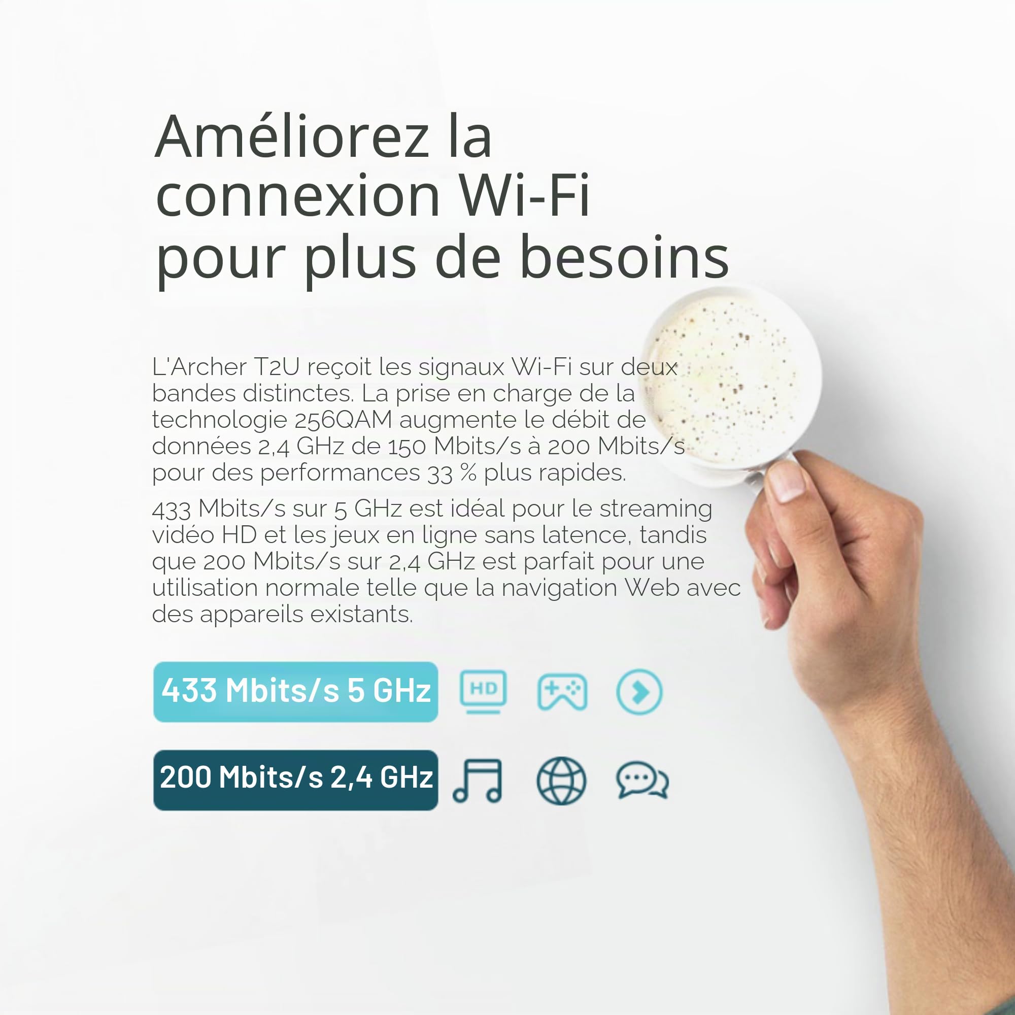 TP-Link Archer T2U AC600 Adaptateur USB WiFi Dongle