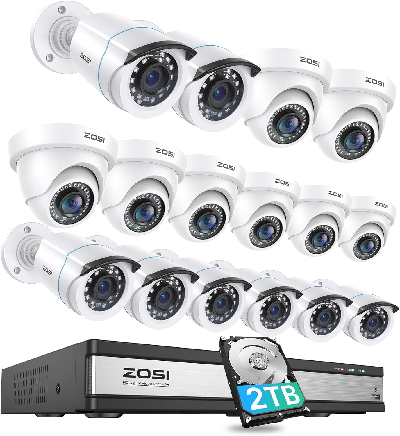 ZOSI H.265+ 1080p 16 Channel Safety Digicam System, 16CH DVR with AI Human Automobile Detect, 12 x 2MP Weatherproof Surveillance CCTV Bullet Dome Digicam Out of doors, Evening Imaginative and prescient, Distant Entry, 2TB HDD
