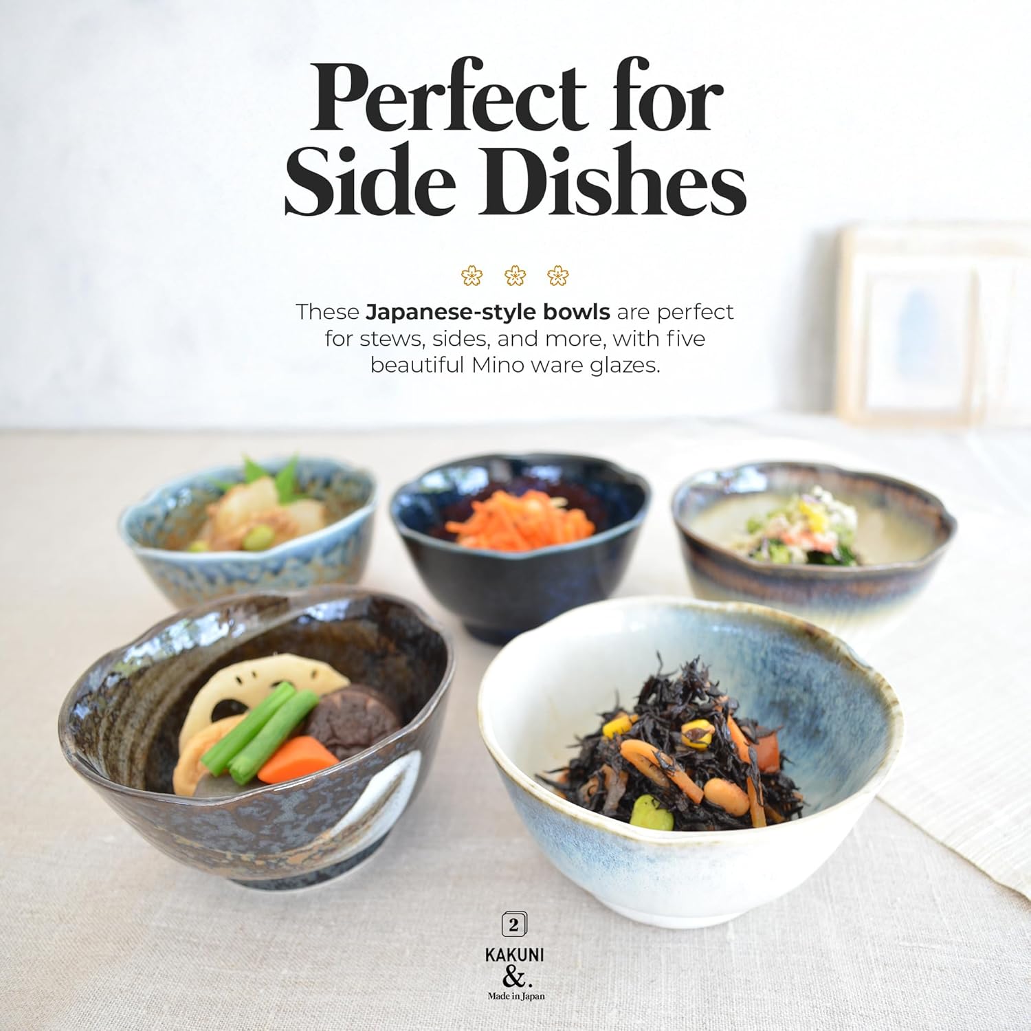 Koudai Small Bowl Set of 5,Deep Ceramic Bowls in Japanese Colors, Perfect for Cooking Prep, Eating,Serving, Stackable and Luxurious Design
