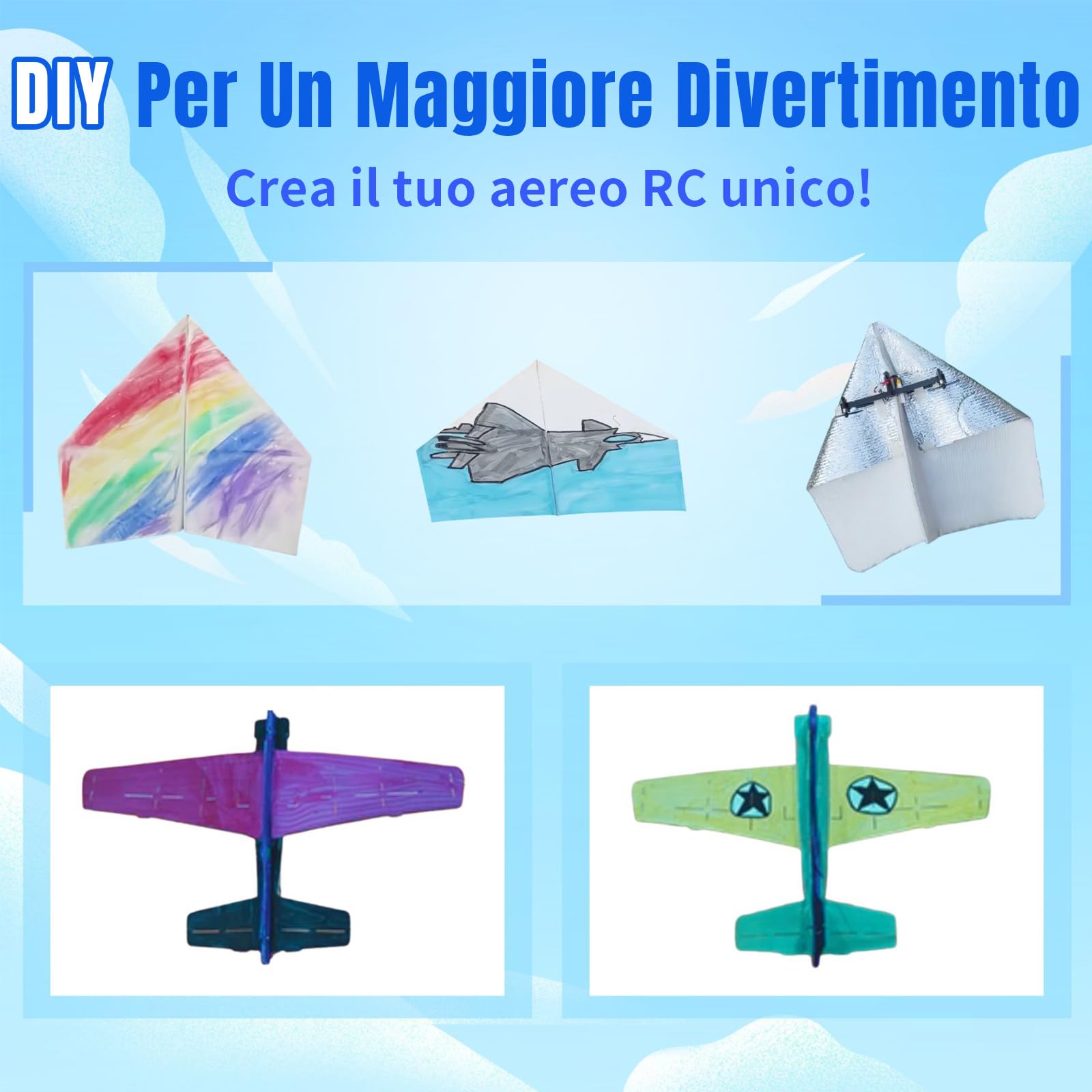 HAWK’S WORK Aereo di Carta RC, kit di Aeroplani Telecomandati con Carte Colorate, Giocattolo di Volo Super Facile per Bambini KIT STEM DIY (Birdy X 2.0)