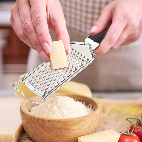 Miniatura 2 de Rallador de queso, rallador de limón, rallador profesional de acero inoxidable con mango para queso, chocolate, especias, frutas, verduras (negro)