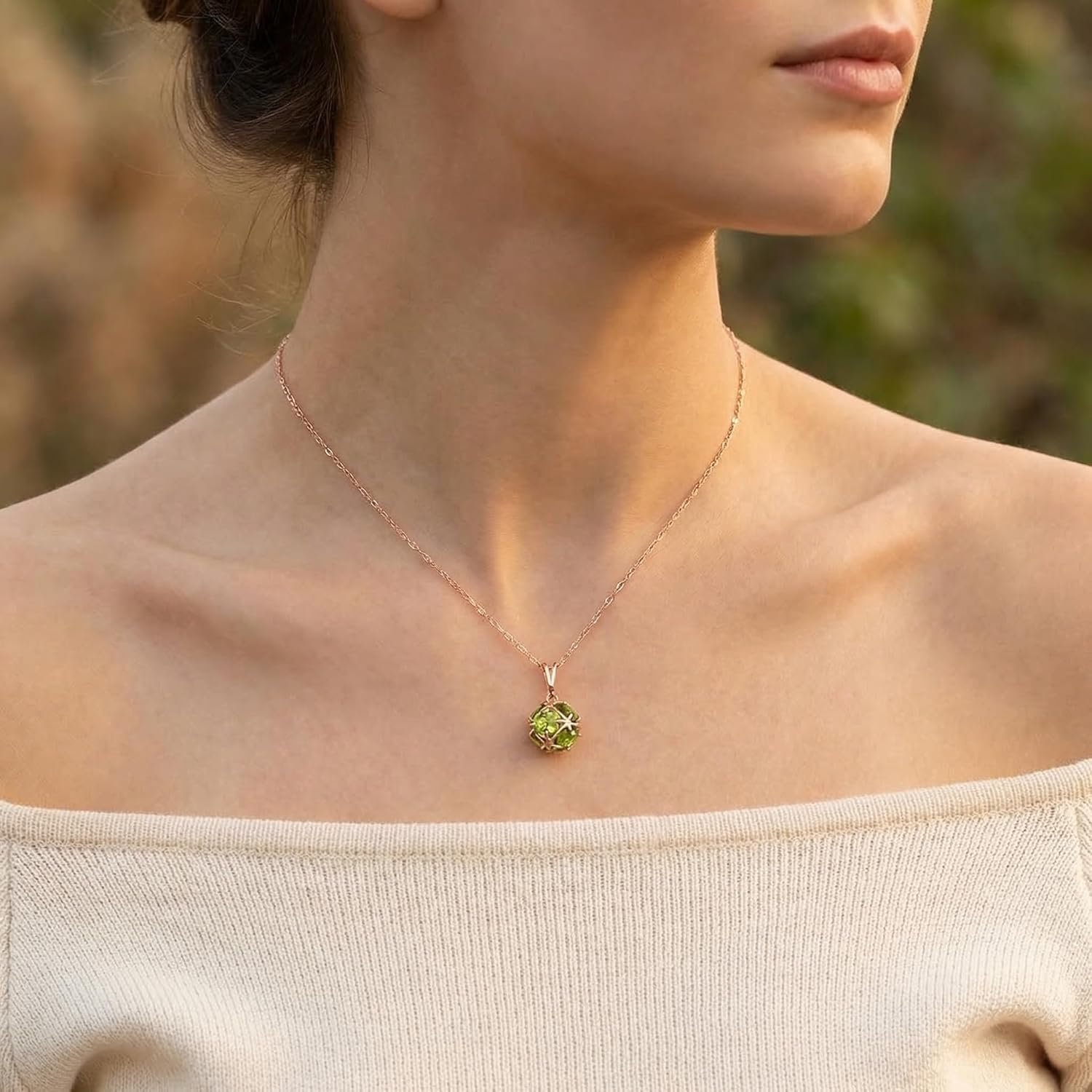 Galaxy Gold GG 3.3 Carat 14k Solid Gold Necklace with Natural Peridots for Women, August Birthstone