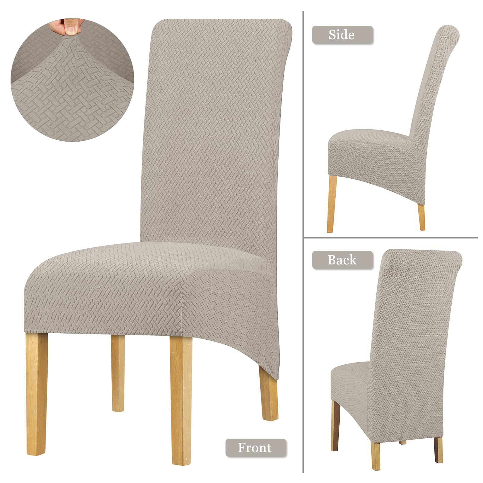 Stuhlhussen mit Langer Rückenlehne Twill-Strickvlies, Stuhlhussen für Esszimmer Küche Zimmer Hotel Stretch-Stuhlsitzbezug Heimdekoration Kamel 4er Pack