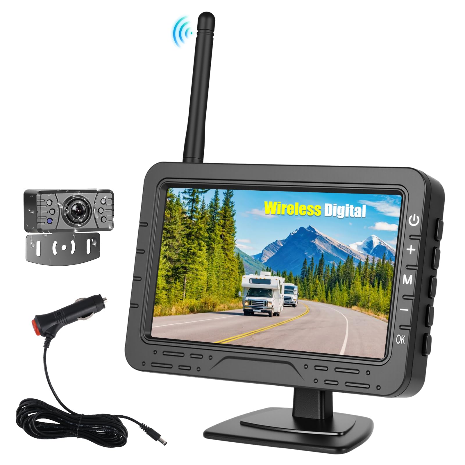 OiLiehu Digital Inalámbrica Cámara Visión Trasera, Cámara Visión Nocturna Infrarroja IP68, Cámara Visión Trasera inalámbrica 1080P con Monitor IPS 4,3", con línea Auxiliar Marcha Atrás