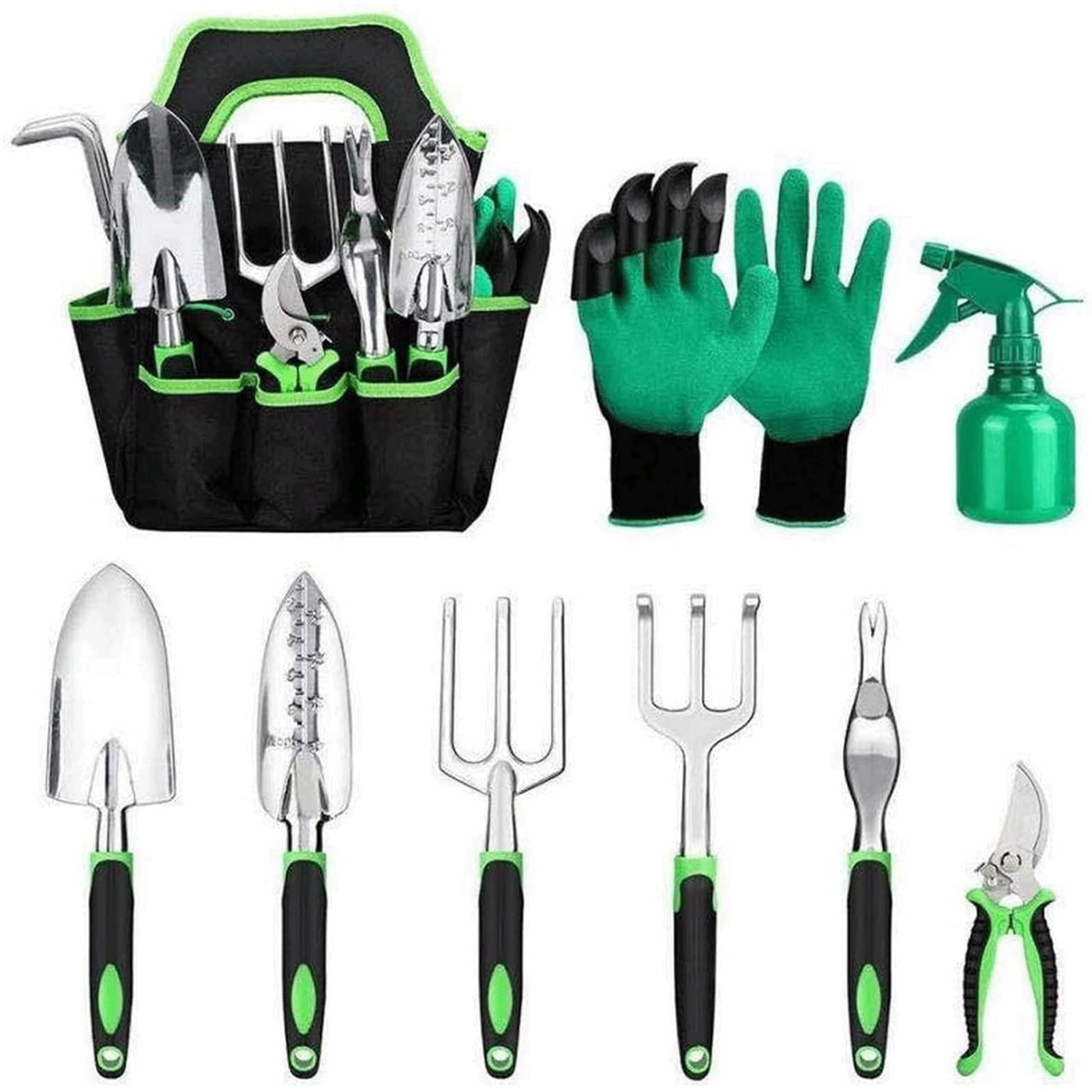 Gartenwerkzeug-Set 9-teilig, Gartenhandwerkzeug-Set aus Aluminiumlegierung mit Gartenhandschuhen und Gummigriff Gartengeschenke für Frauen Männer