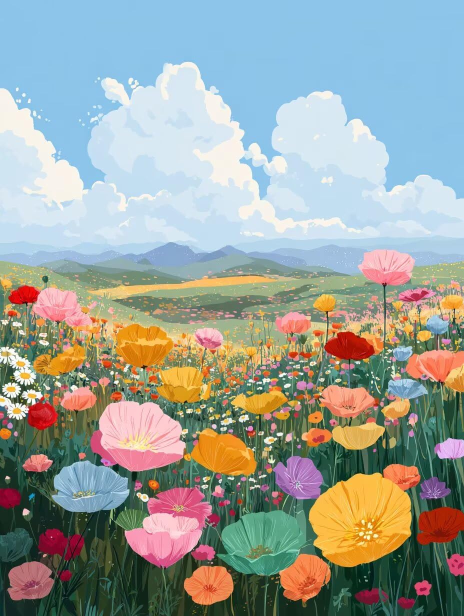 Blume Malen Nach Zahlen Erwachsene Wiesen(2) Paint by Numbers kreatives für mädchen, Malen Nach Zahlen für Erwachsene, Geschenke für Frauen, Home Decoration, Ohne Rahmen, 70x90cm I-132