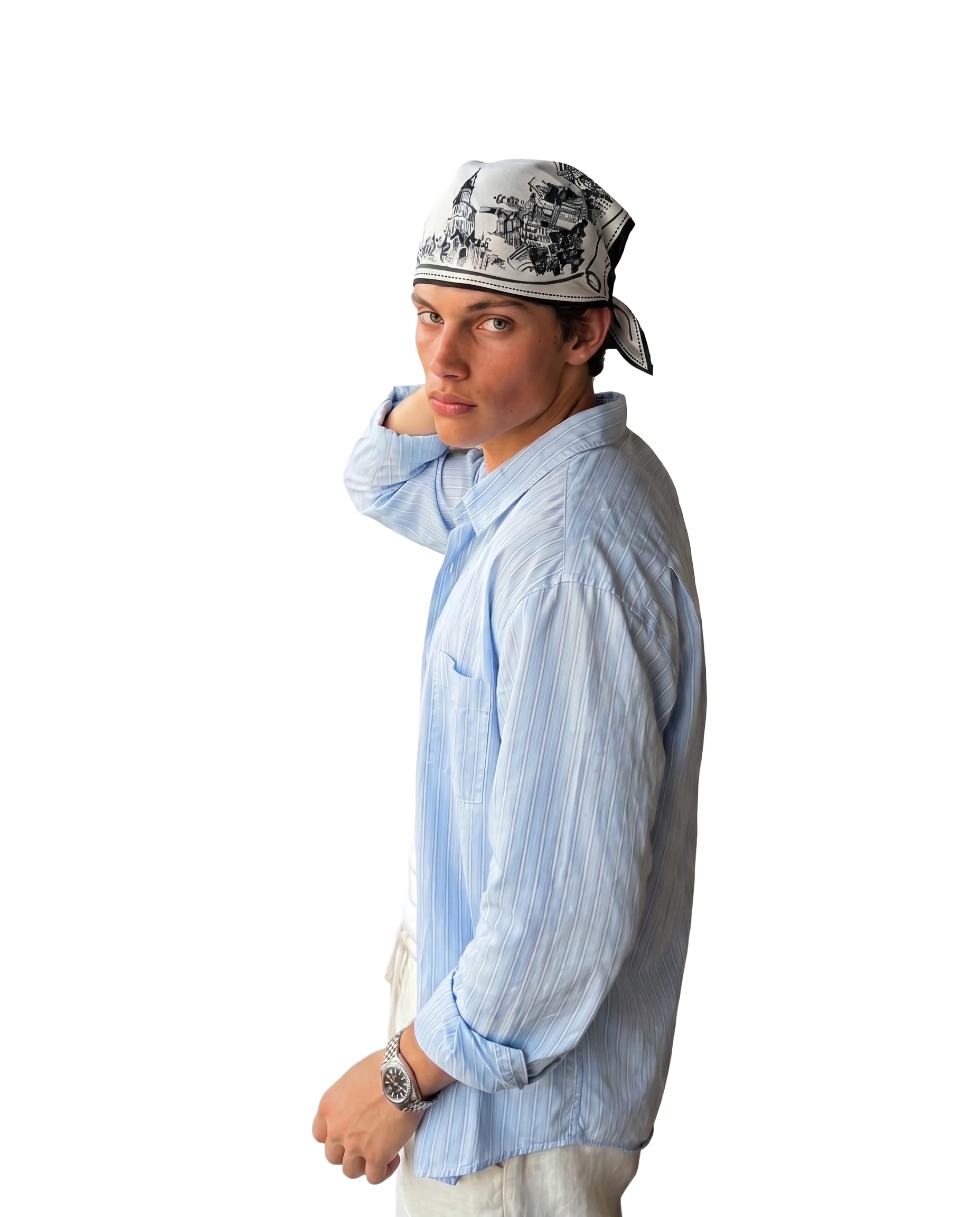 grey exim Men’s Cotton Square Scarf – Architectural Sketch Digital Print Bandana (50×50 cm)-picture-8
