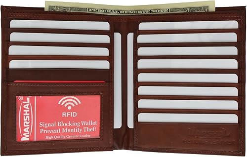 MARSHAL Cartera de piel de alta calidad con bloqueo RFID de doble capacidad para tarjetas de crédito hipster, Borgoña, Talla única, Bifold