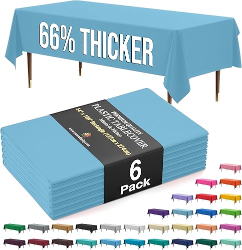 Miniatura 67 de Party Solids Mantel rectangular de plástico de alta calidad, 66% más grueso, 0.5 mil, paquete de 12 manteles color azul claro de 54 x 108 pulgadas,